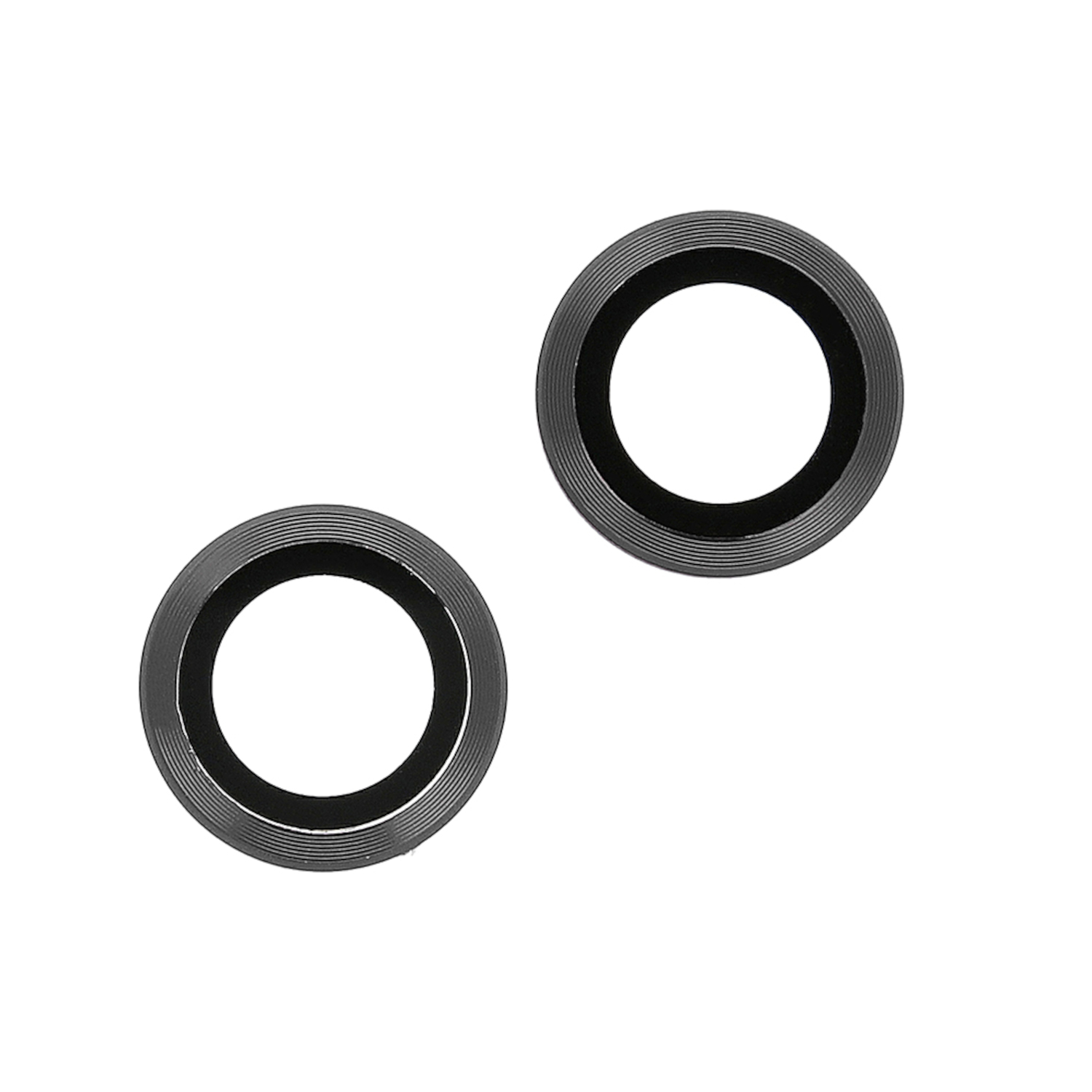 Zwei silberne Ringe mit einem schwarzen Innenkreis auf weißem Hintergrund.