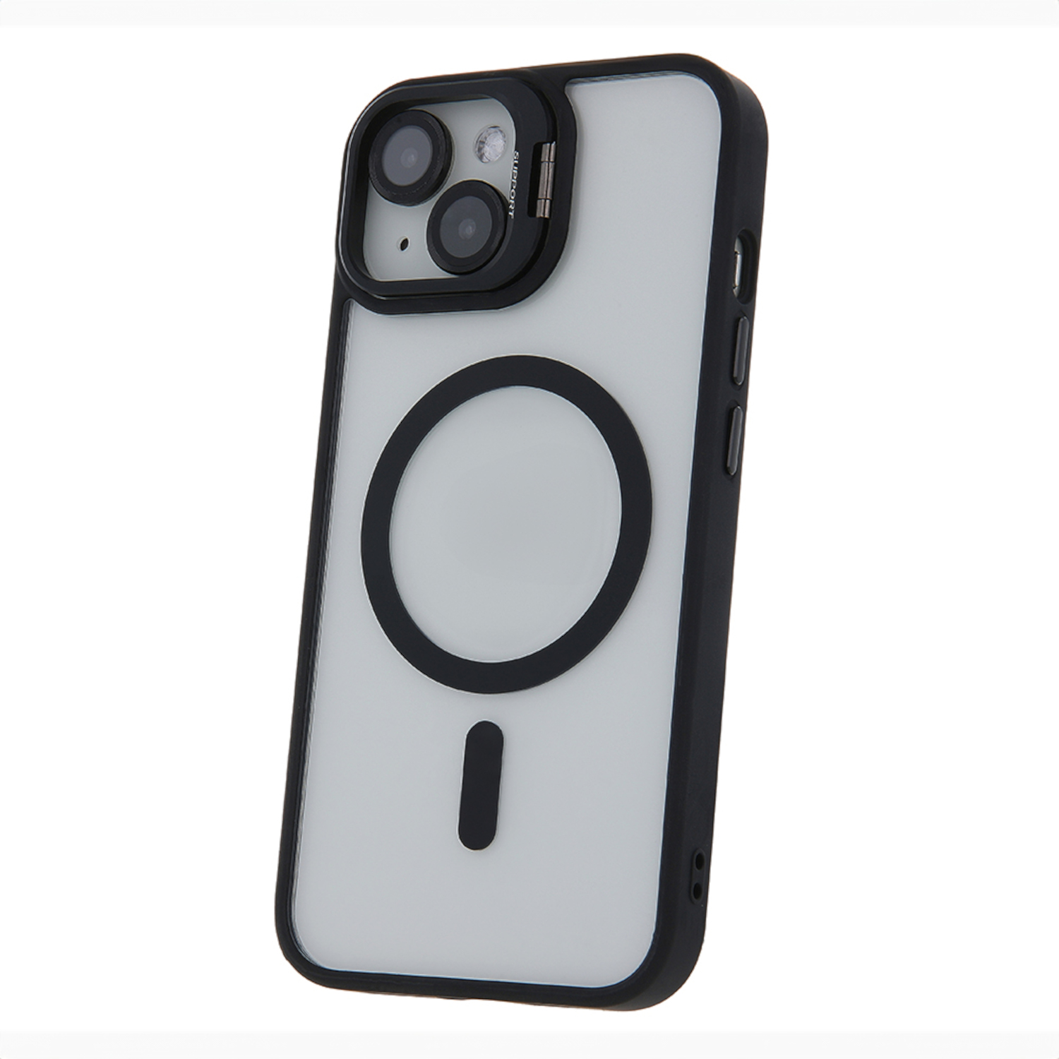Klare iPhone-Hülle mit schwarzem Rand und einem schwarzen Kreis mit Minuszeichen.
