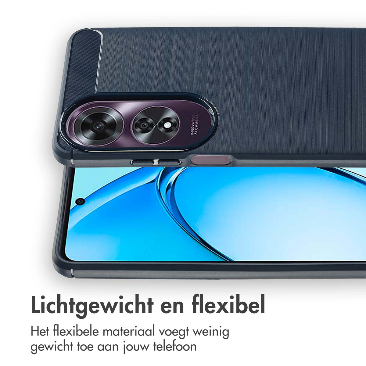Téléphone dans un étui gris foncé avec une bosse de caméra noire.