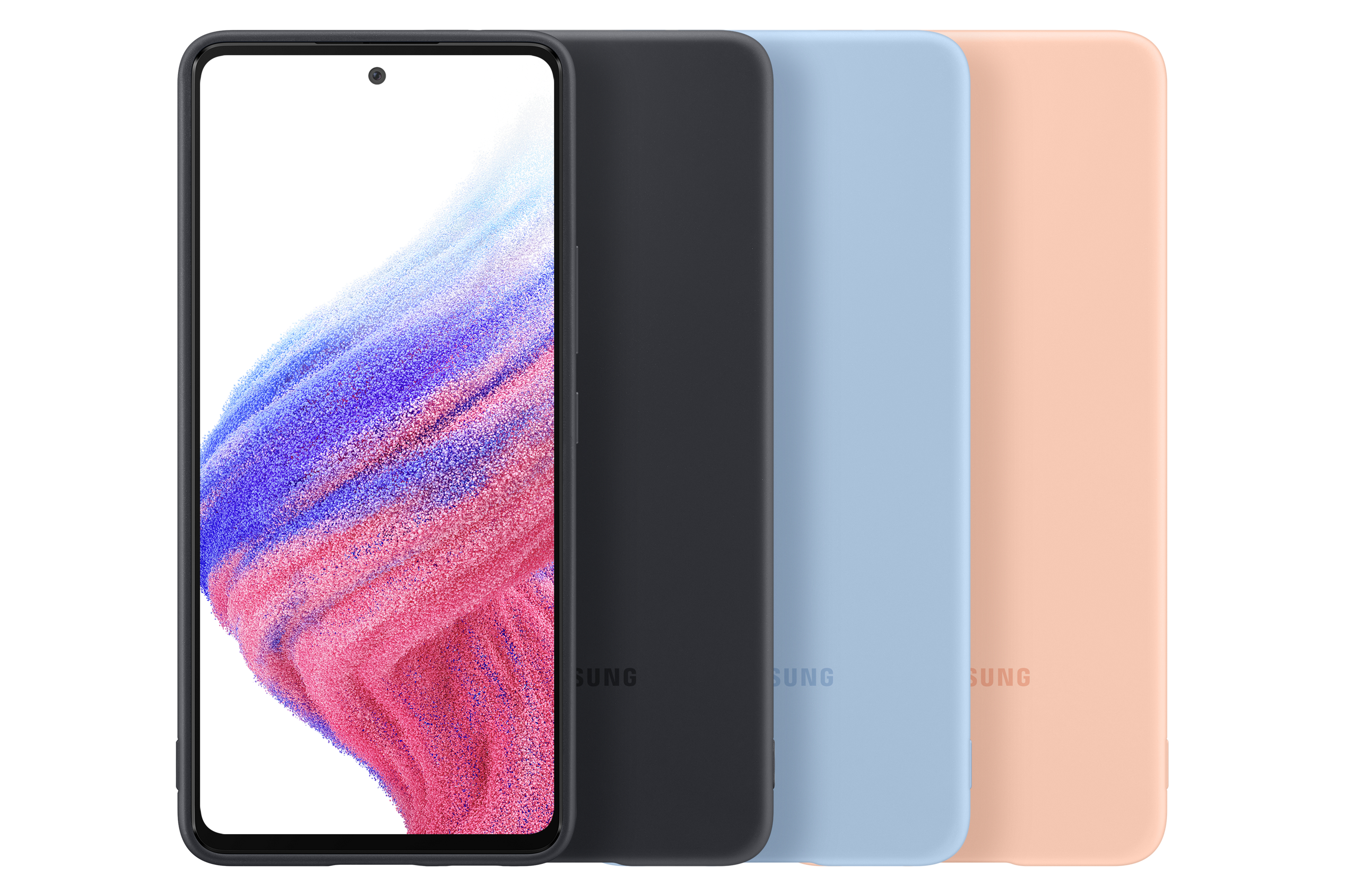 Quattro telefoni in diversi colori: rosa, nero, blu e pesca.