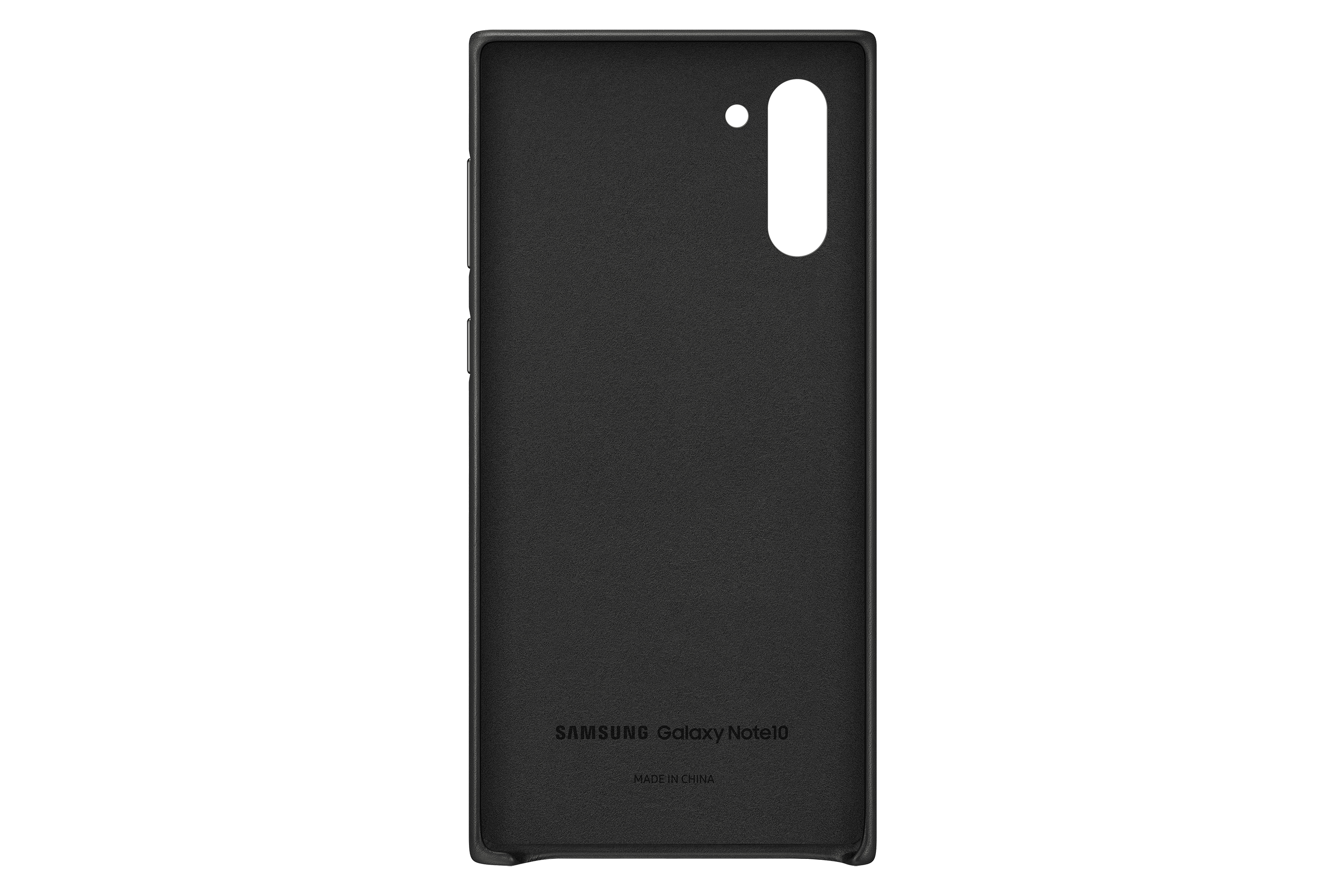 Interior de funda negra para teléfono, con texto 'SAMSUNG Galaxy Note10' y 'MADE IN CHINA'.