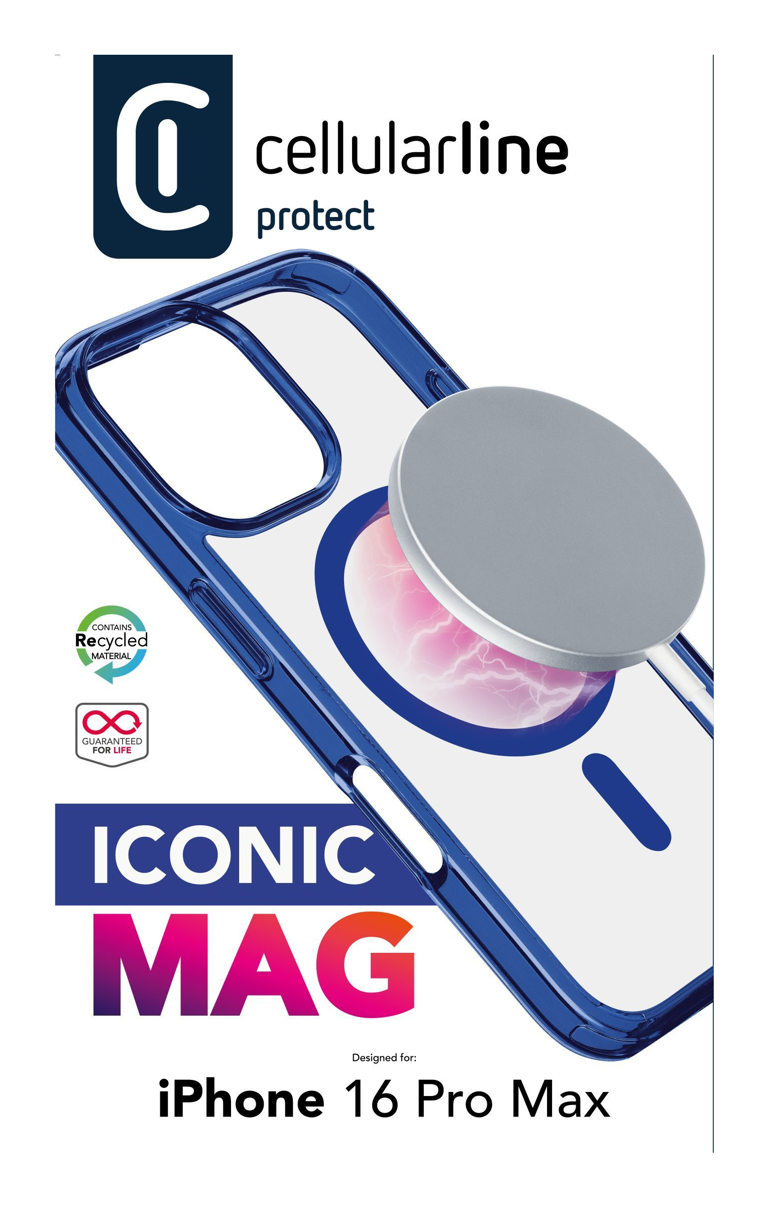 Funda Cellularline Iconic Mag para iPhone 16 Pro Max, con anillo magnético.