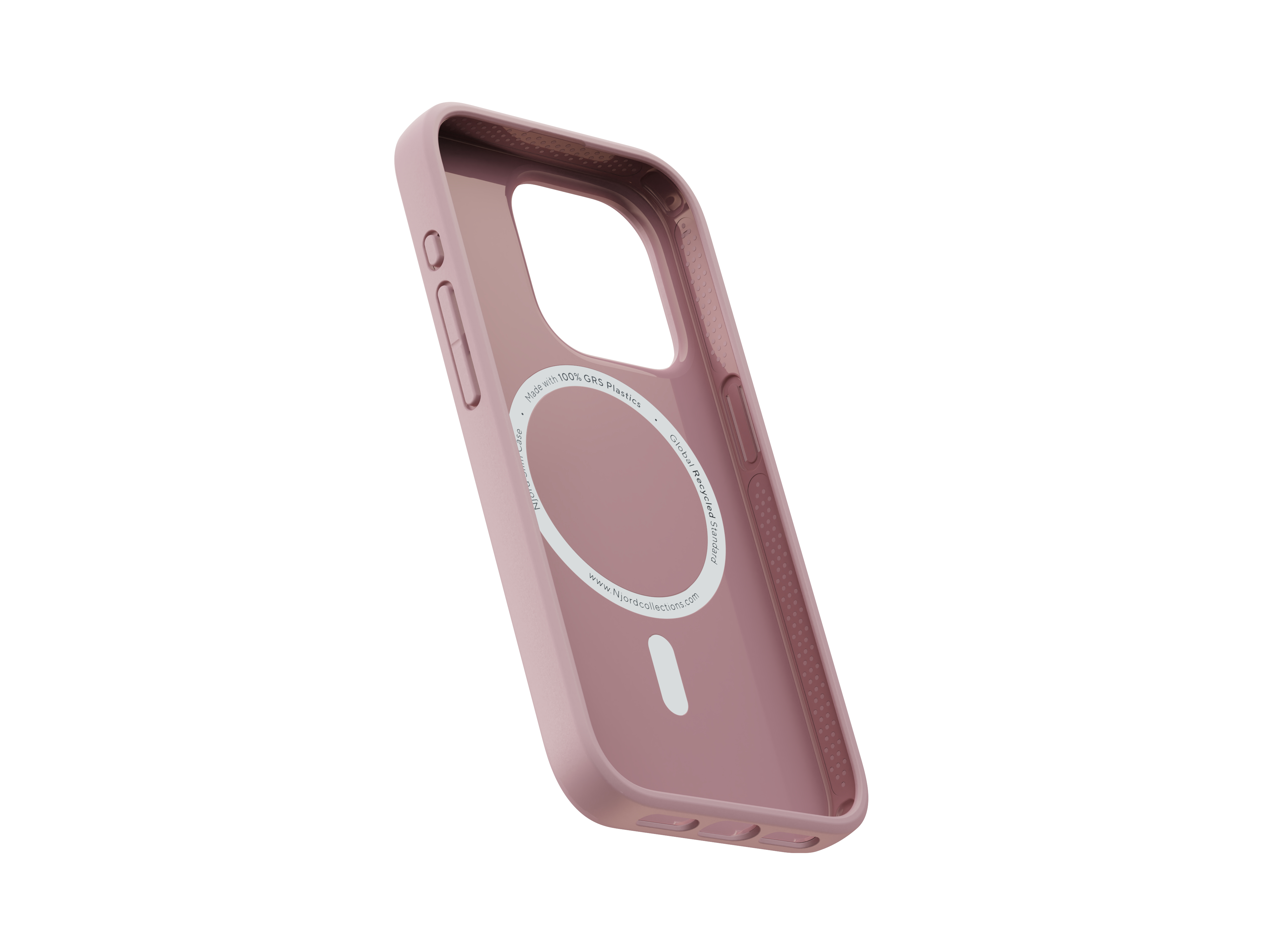 Custodia per telefono rosa antico con interno bianco.