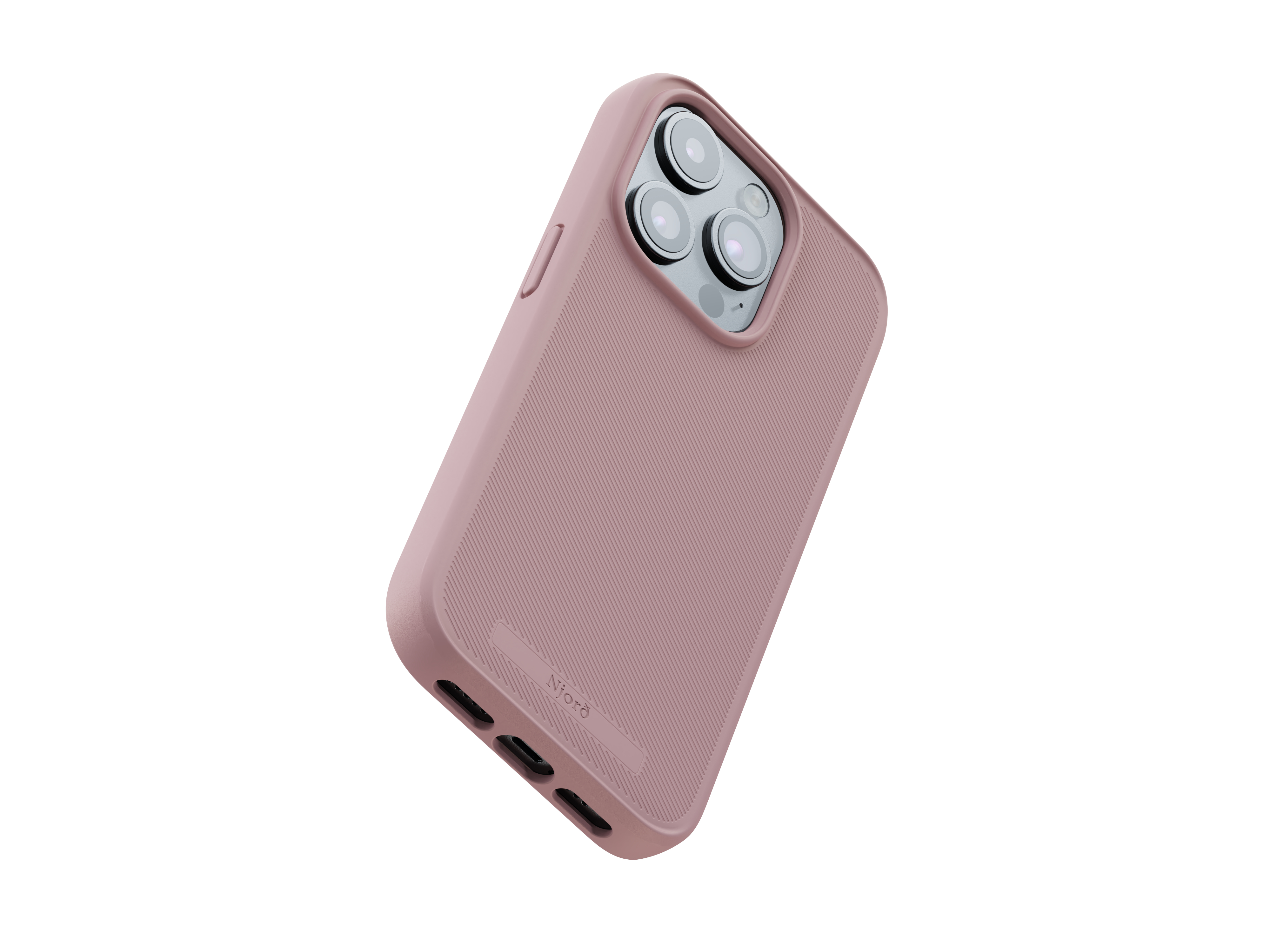 Una custodia per iPhone rosa con un design strutturato, contro uno sfondo bianco.