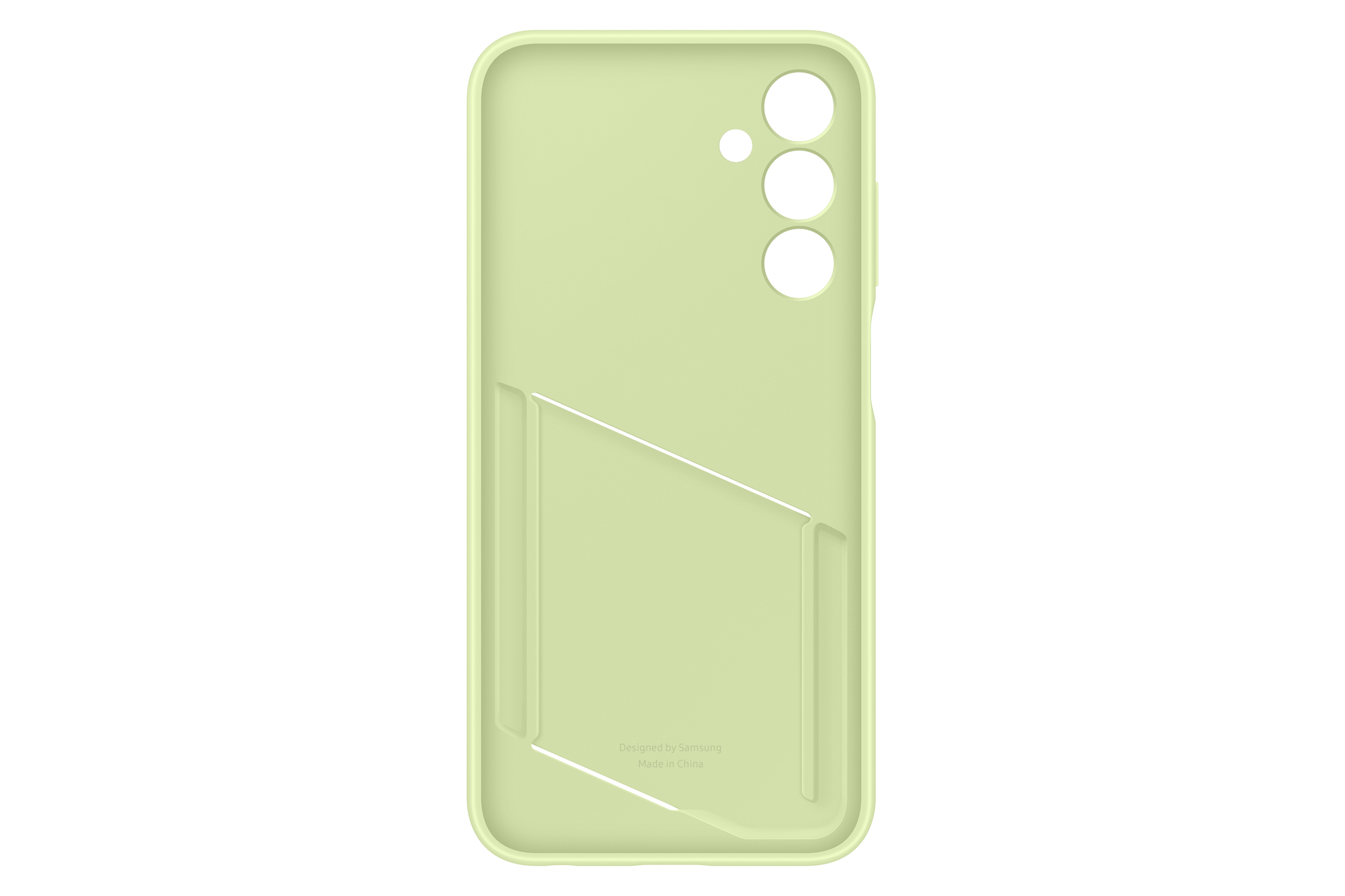 Coque de téléphone vert clair. À l'intérieur, il y a un design avec une découpe pour fente de carte.