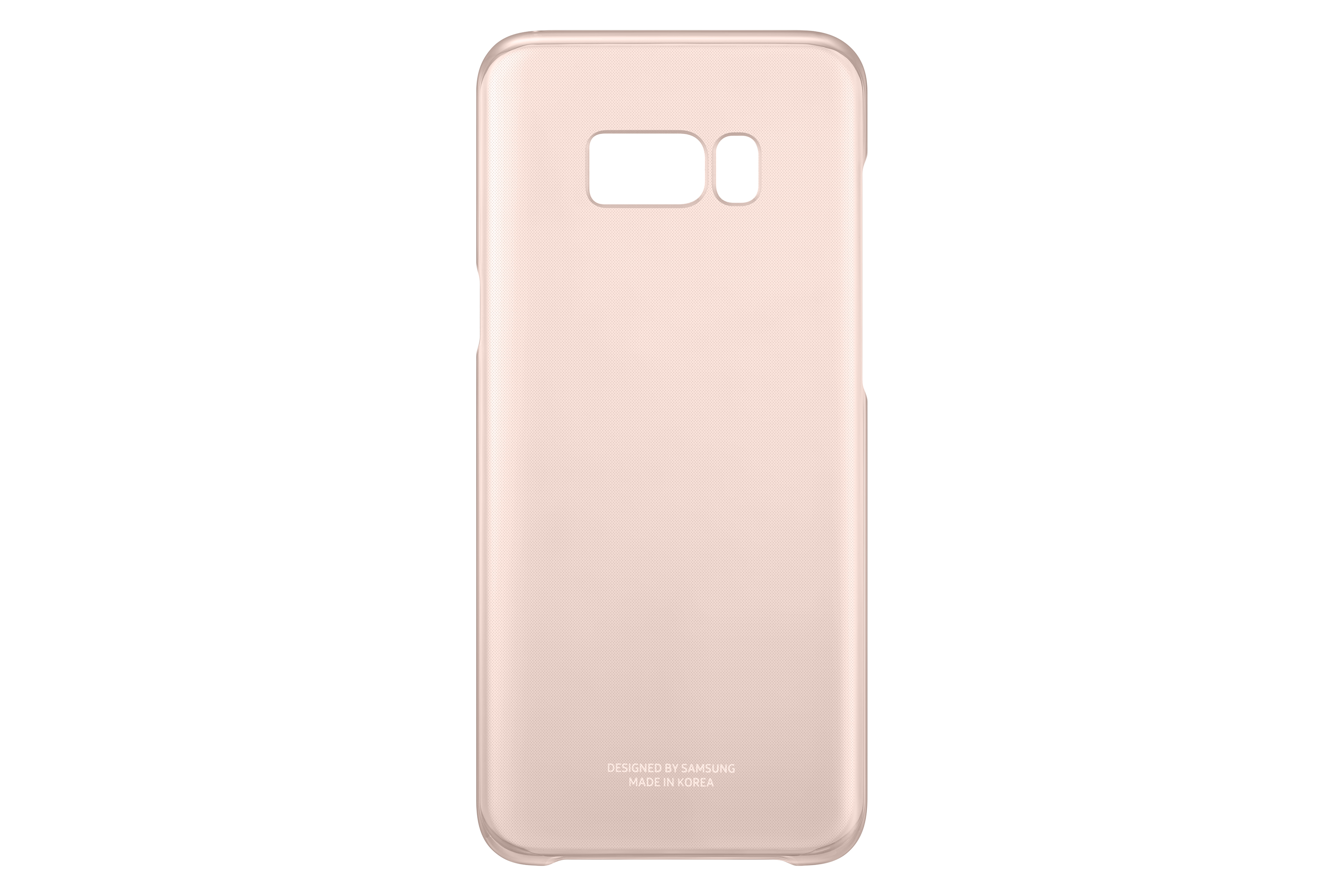 Custodia rosa per telefono, vista posteriore, con ritagli rettangolari per fotocamera e pulsanti.
