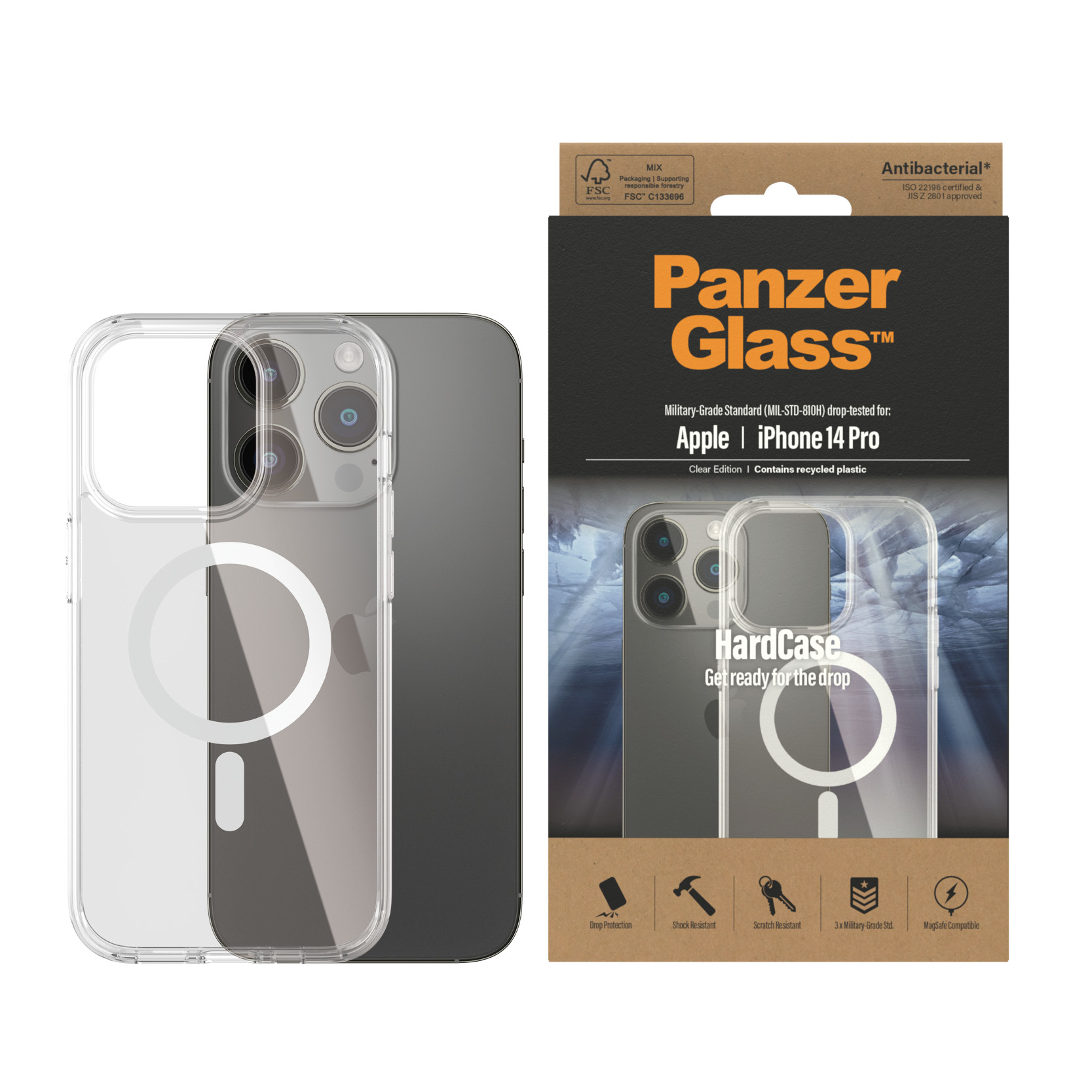 PANZERGLASS HardCase iPhone 14 Pro MagSafe Uyumlu Şeffaf Beyaz Telefon Kılıfı Kılıf Transparan