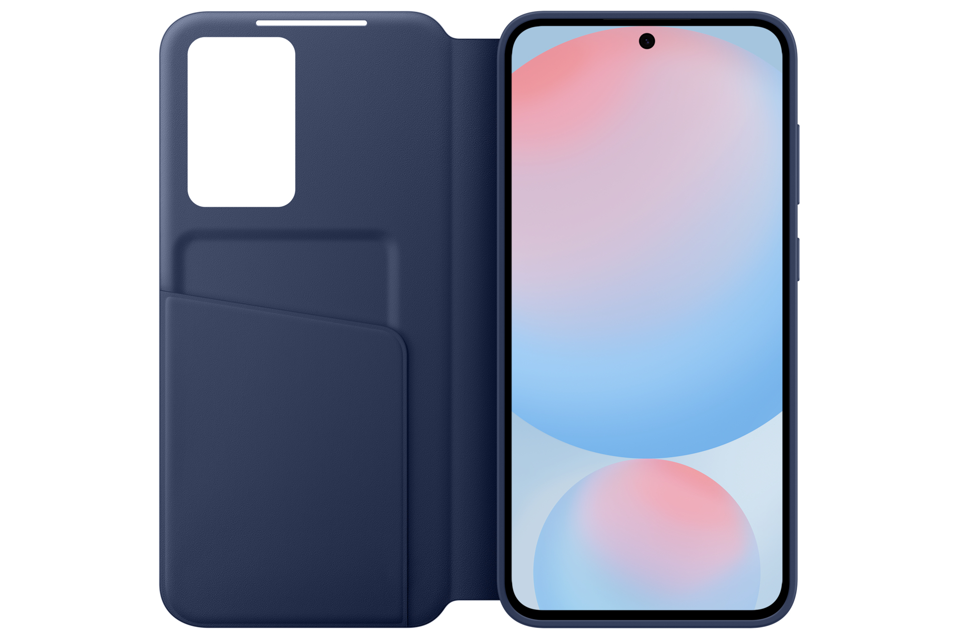 Custodia del telefono aperta con telefono e slot per schede visibile.