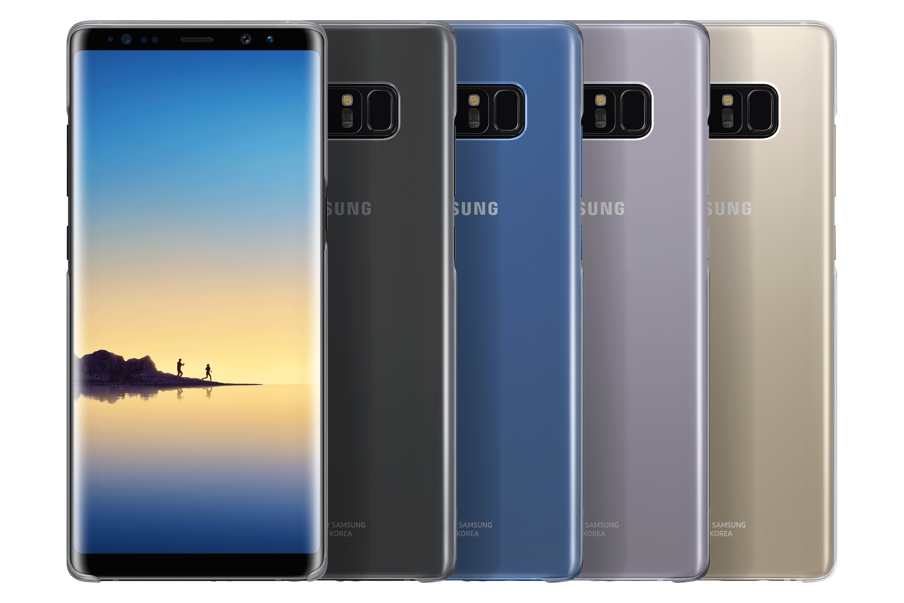 Quattro smartphone di diversi colori, affiancati, che mostrano il retro.