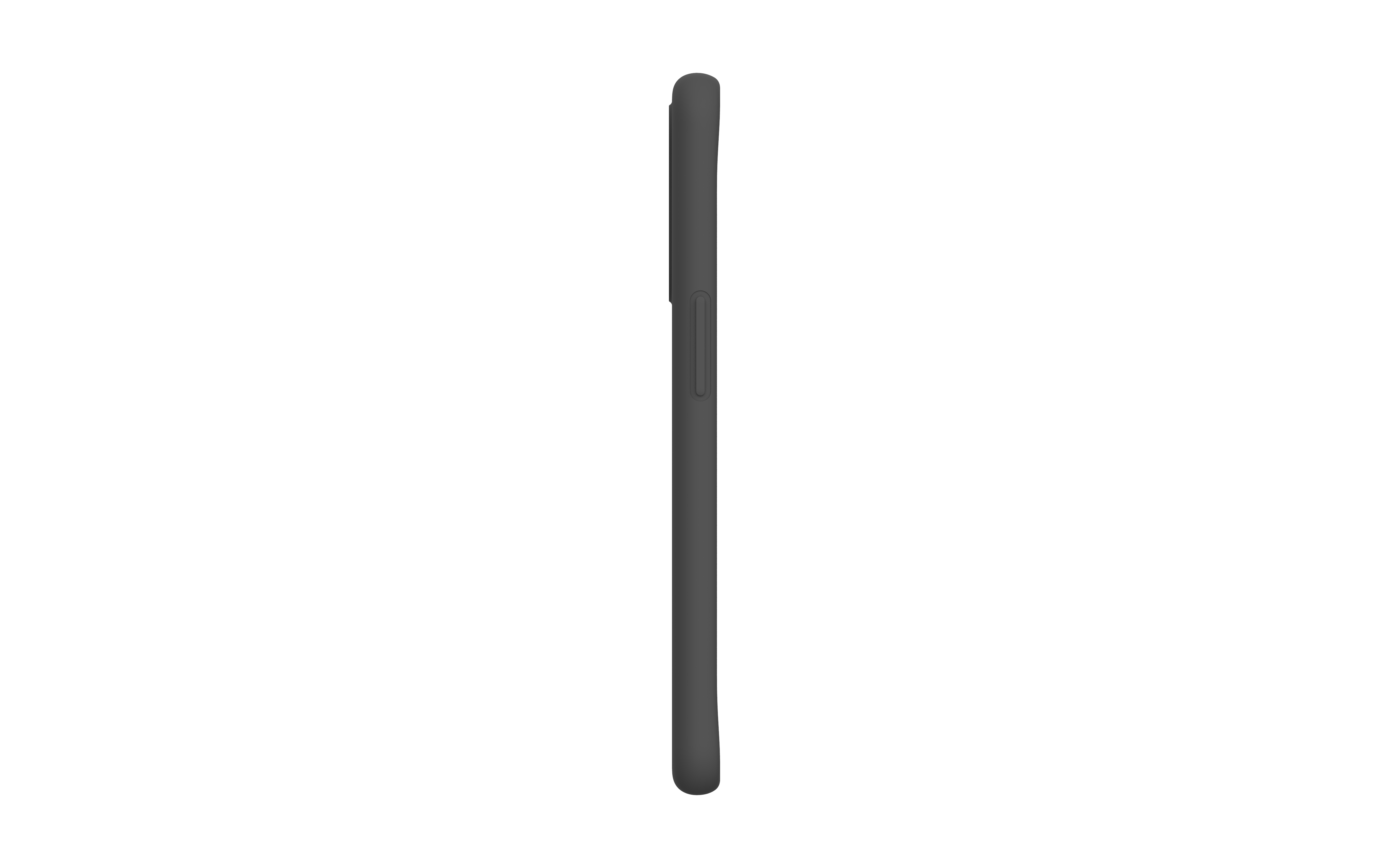 Vista laterale di uno smartphone grigio scuro.