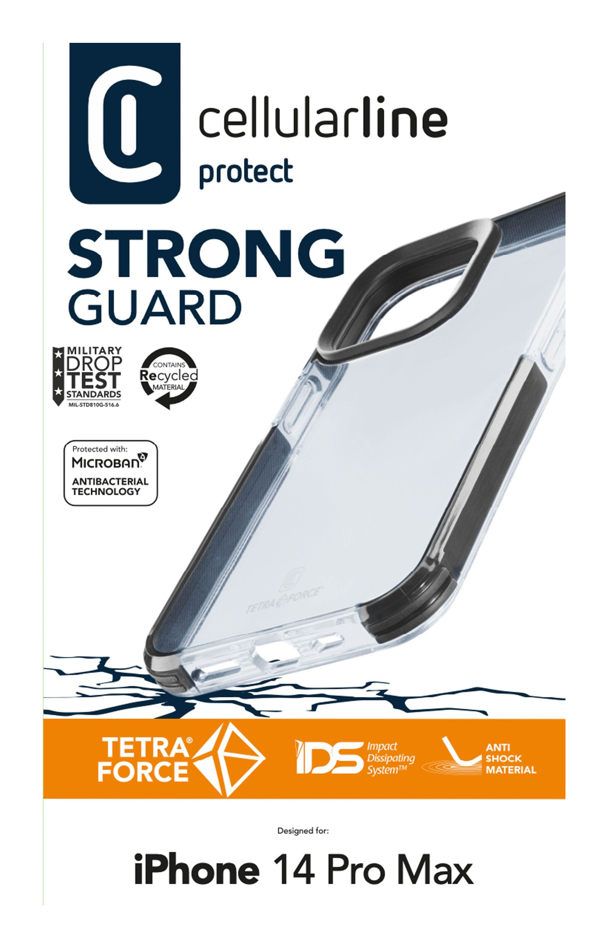 Viene visualizzata una custodia per telefono con testo. Recita "Strong Guard", "Military Drop Test" e "Tetra Force".