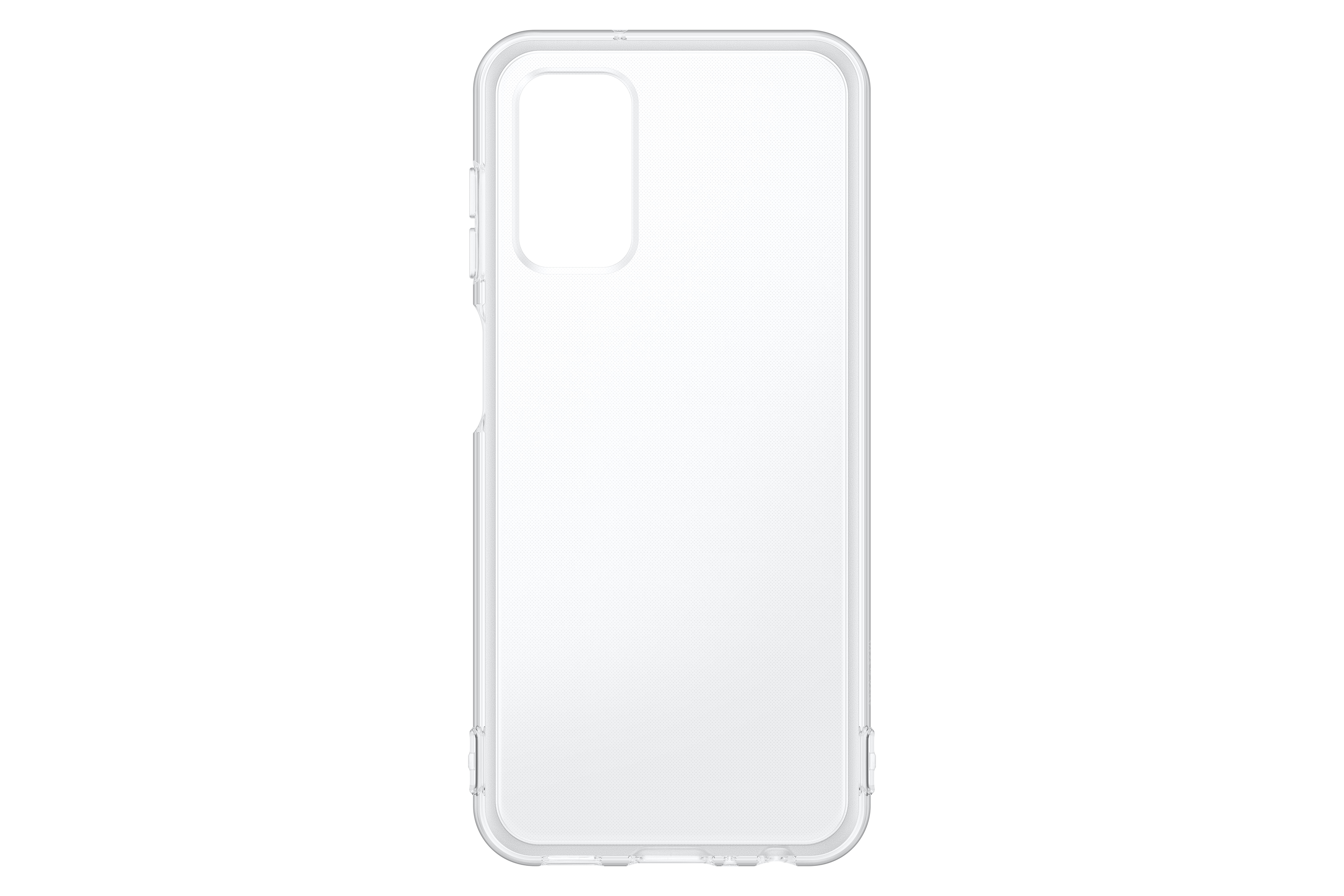 Clear phone case against white background. The case is empty.