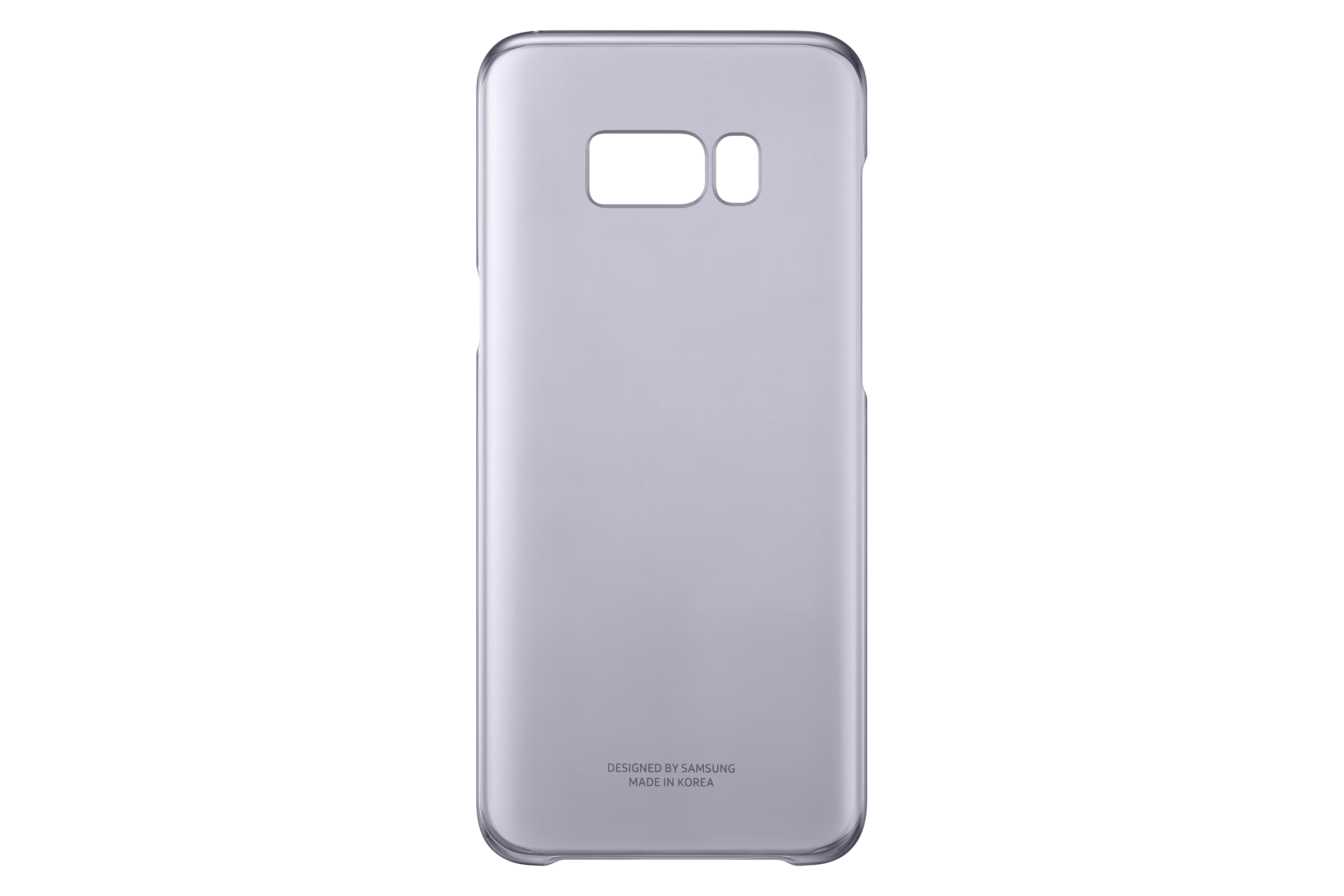 Custodia argentata, progettata da Samsung, con foro per la fotocamera.