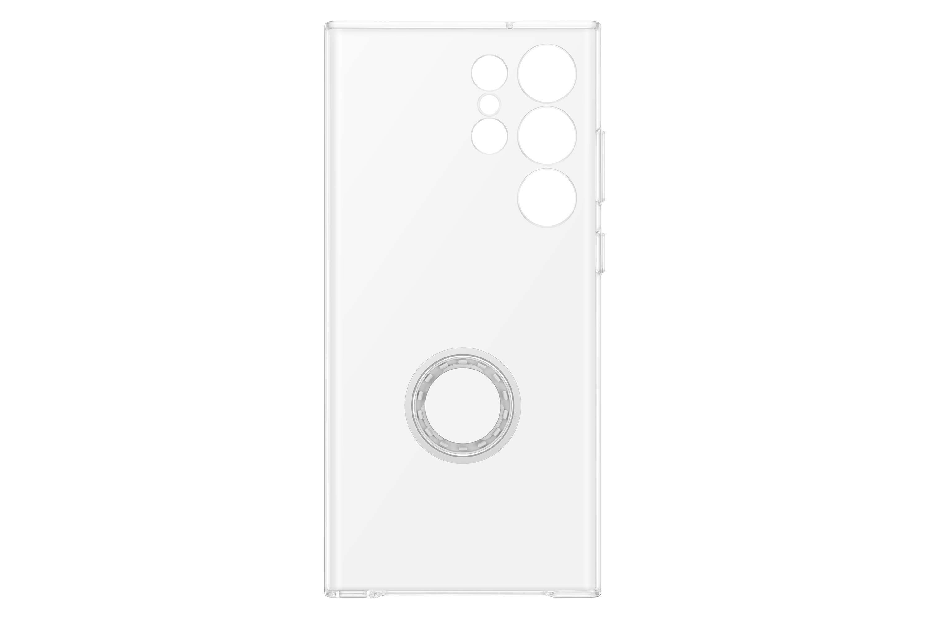 Una funda transparente con soporte de anillo, diseño simple y aspecto limpio y transparente.