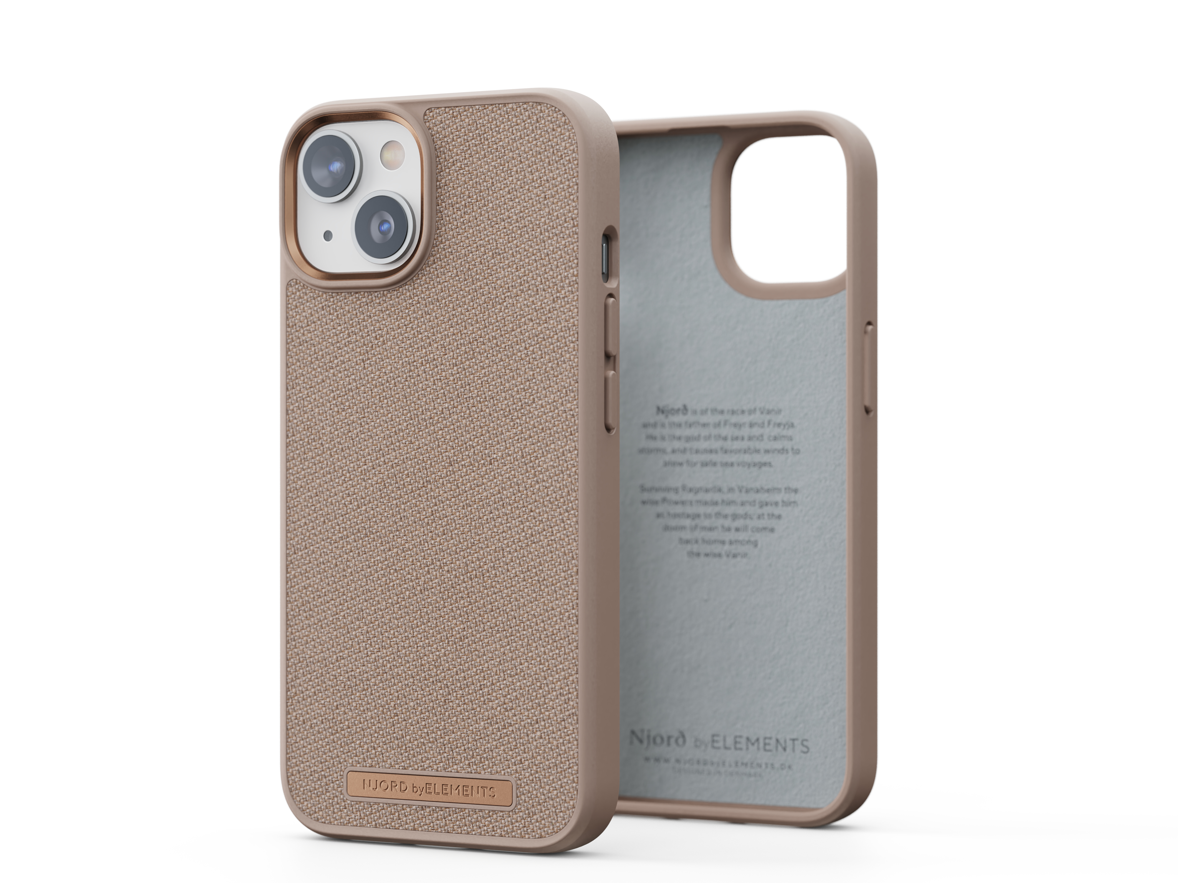 Eine Handyhülle mit strukturiertem Design in Beige. Der Innenraum ist heller.