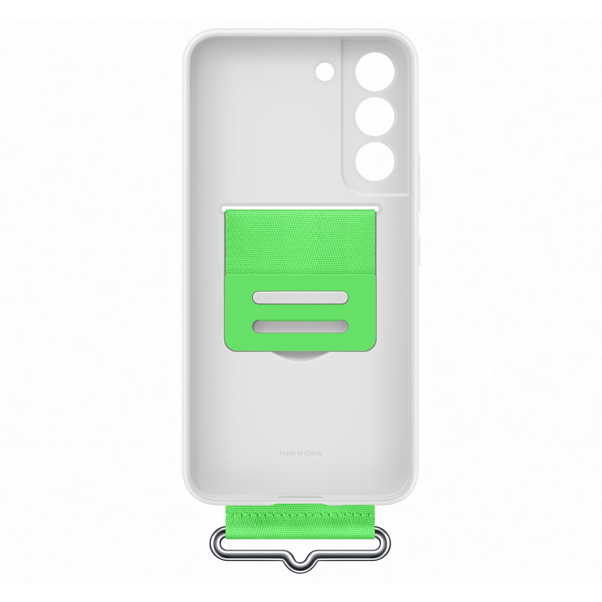 Białe etui na telefon z zielonym uchwytem na pasek i pasującym paskiem.