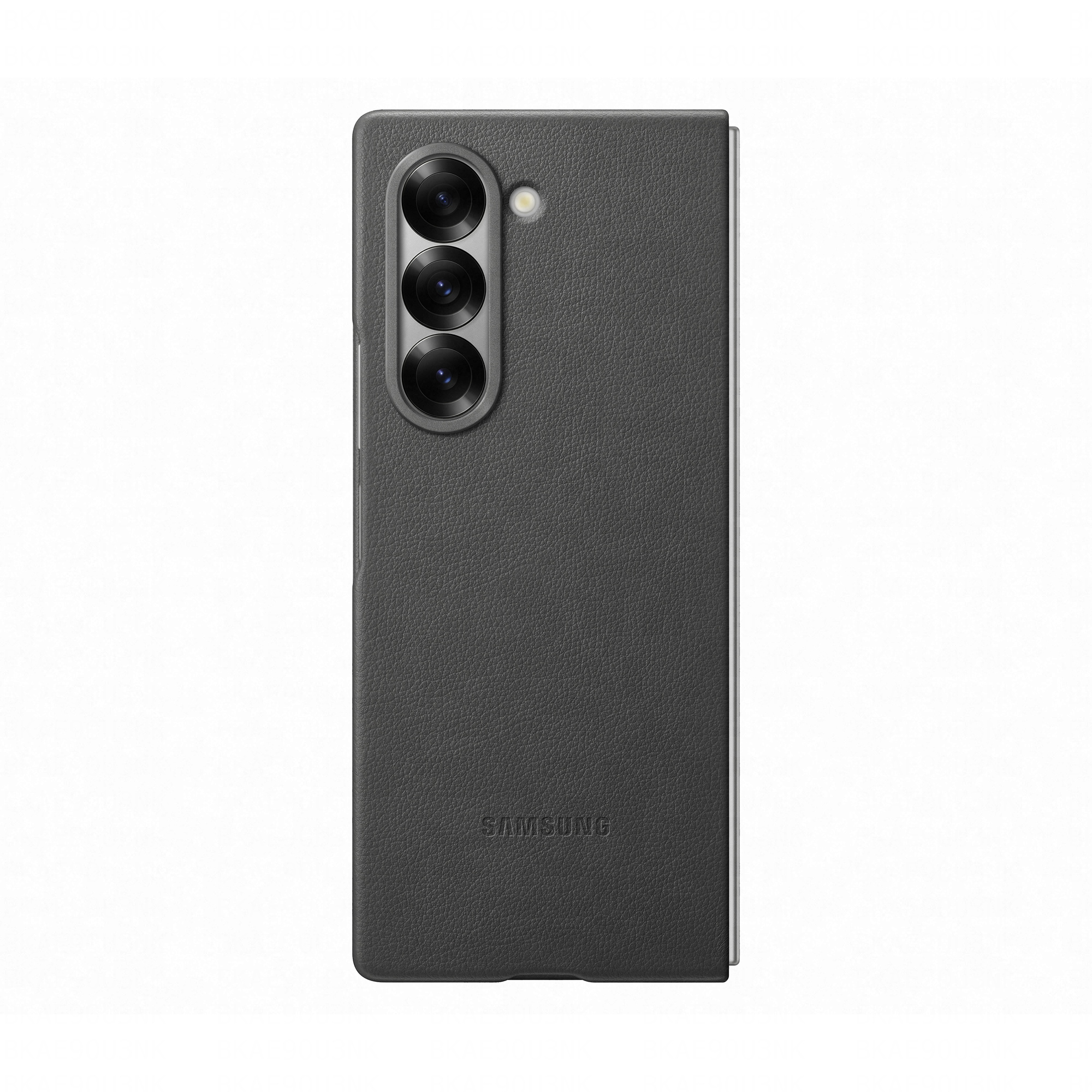 Étui de téléphone pliable noir avec trois lentilles de caméra. Logo Samsung visible.
