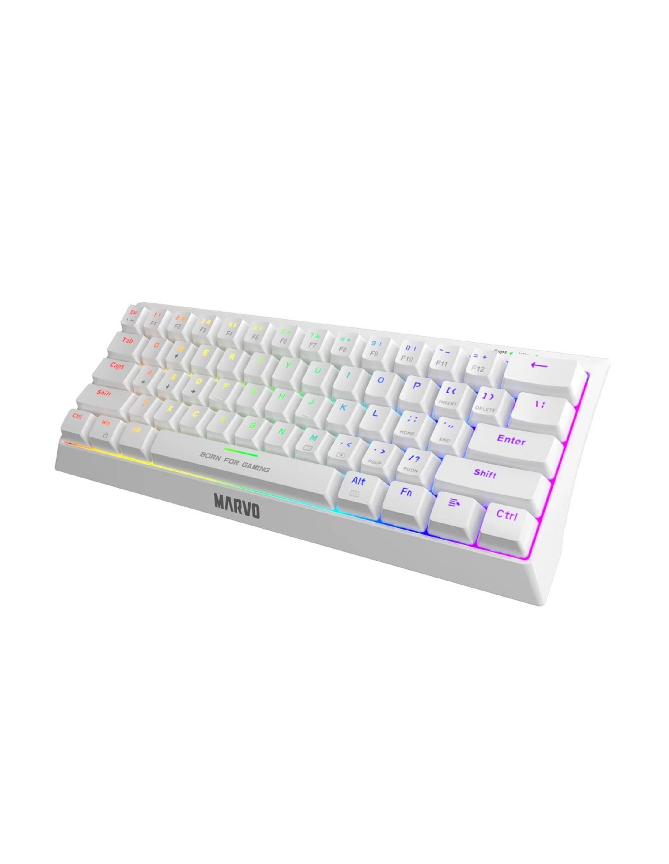Tastiera da gioco bianca con retroilluminazione arcobaleno e marchio MARVO.