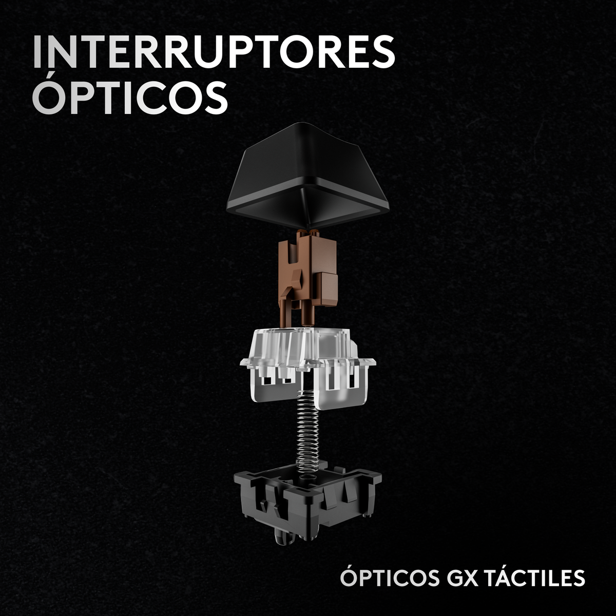 Widok rozłożony przełącznika optycznego, z tekstem po hiszpańsku.