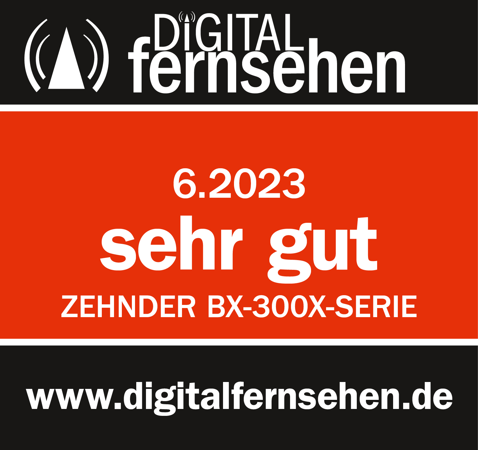 Ein roter Hintergrund mit dem Text 'Digital Fernsehen' und 'sehr gut'.