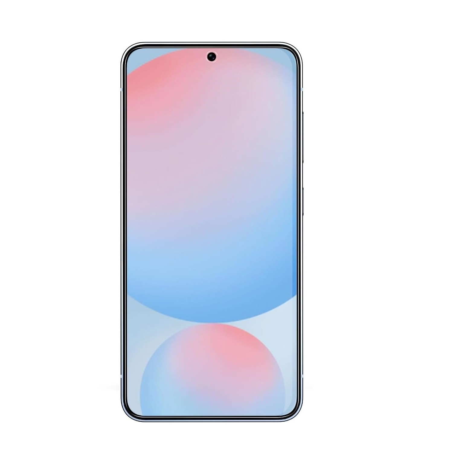 Ein Smartphone mit einem blau-rosa Farbverlauf auf dem Bildschirm. Die Ränder sind silber.