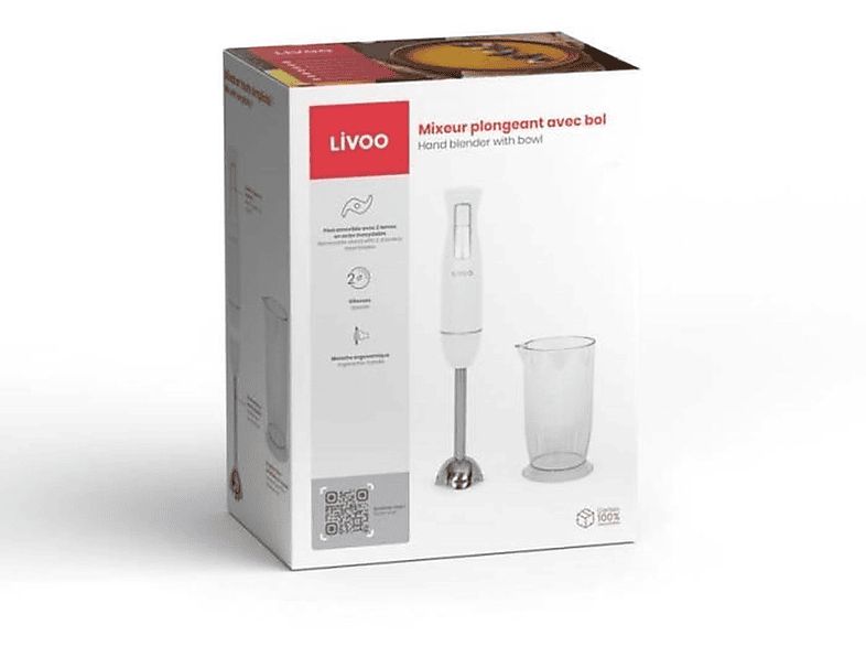 Batidora de mano de inmersión de 500 W, licuadora de 2 velocidades con cuchillas de acero