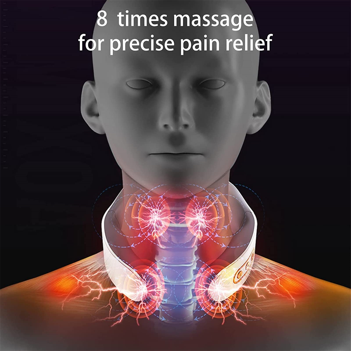 Nackenmassagegerät mit roten und weißen Lichtern, über einer Person.
