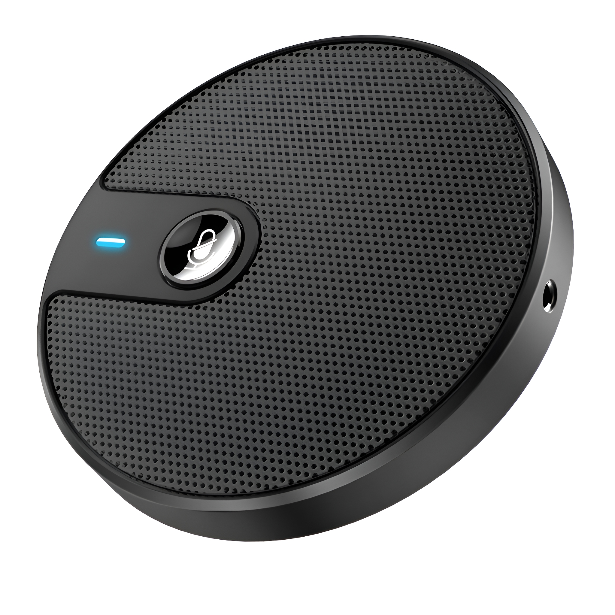 Ein schwarzer Bluetooth-Autolautsprecher mit Lichtanzeige und Mikrofon-Symboltaste.