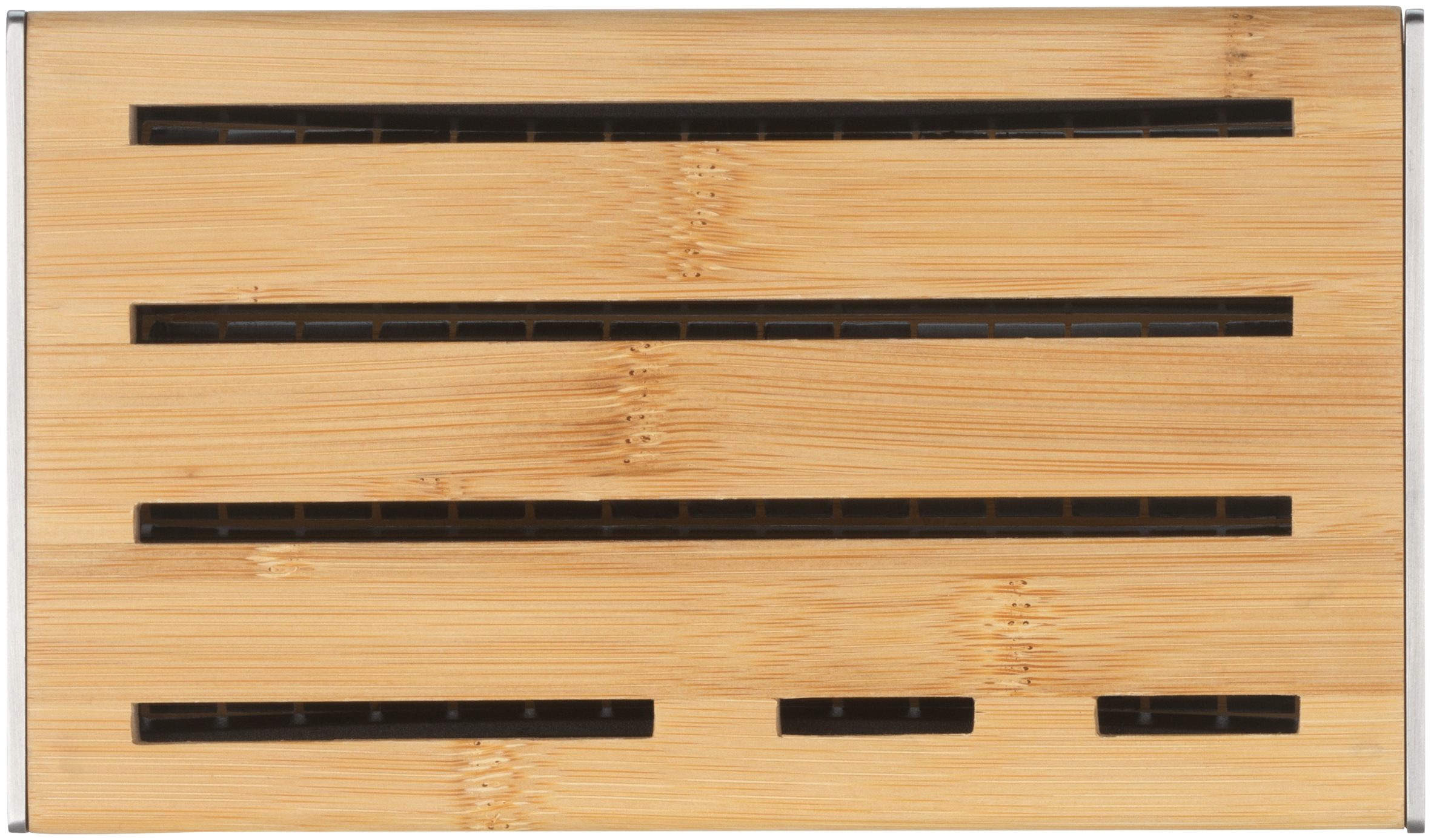 Messerblock aus Holz mit mehreren Schlitzen, rechteckige Form.