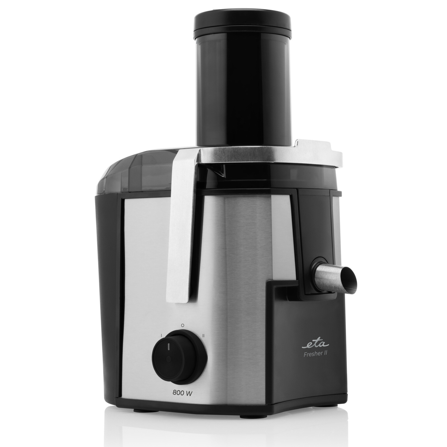 Centrifuga argento e nera con parte superiore nera e corpo argento.