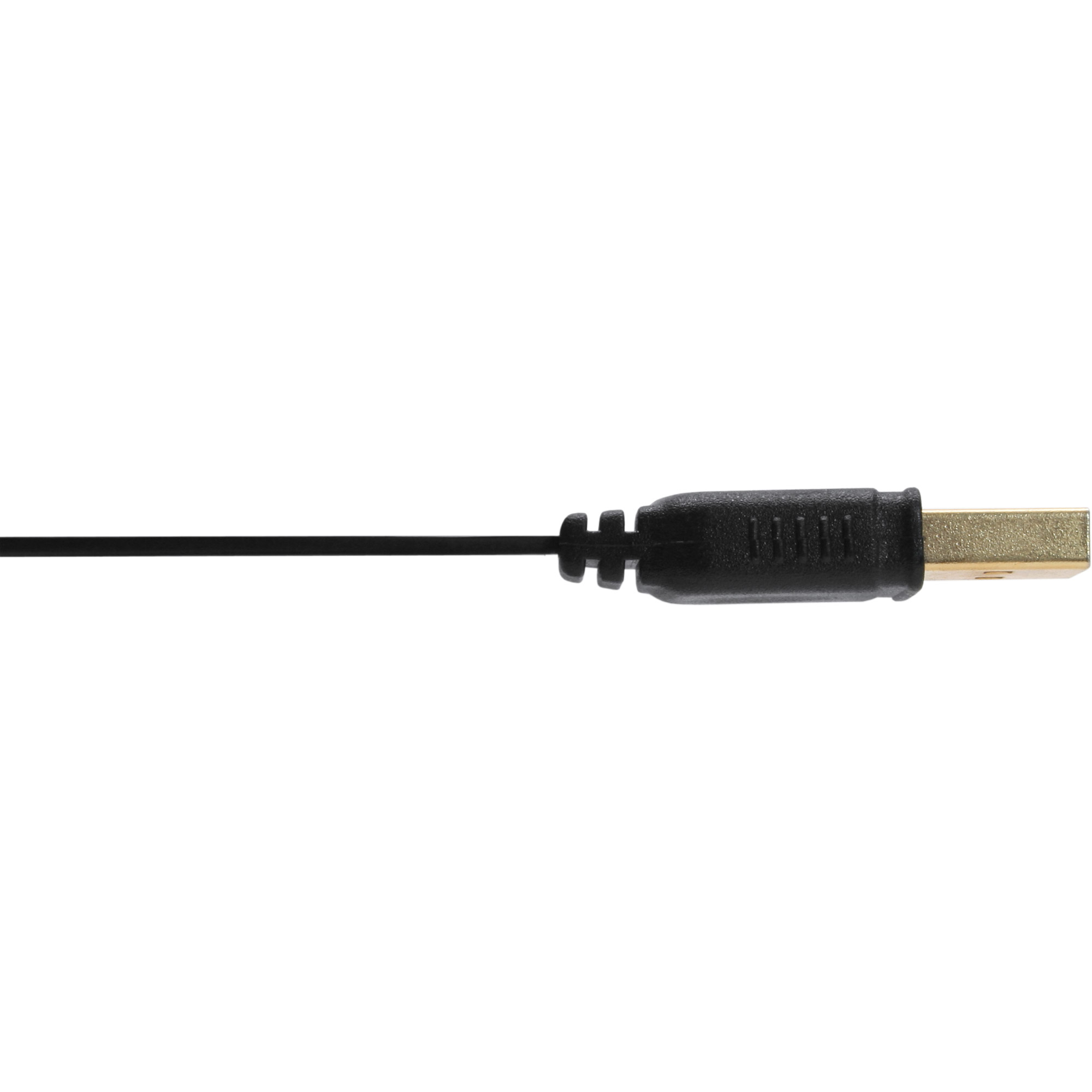 USB-kabel. Zwarte kabel met een USB-connector en een goudkleurige USB-A connector.