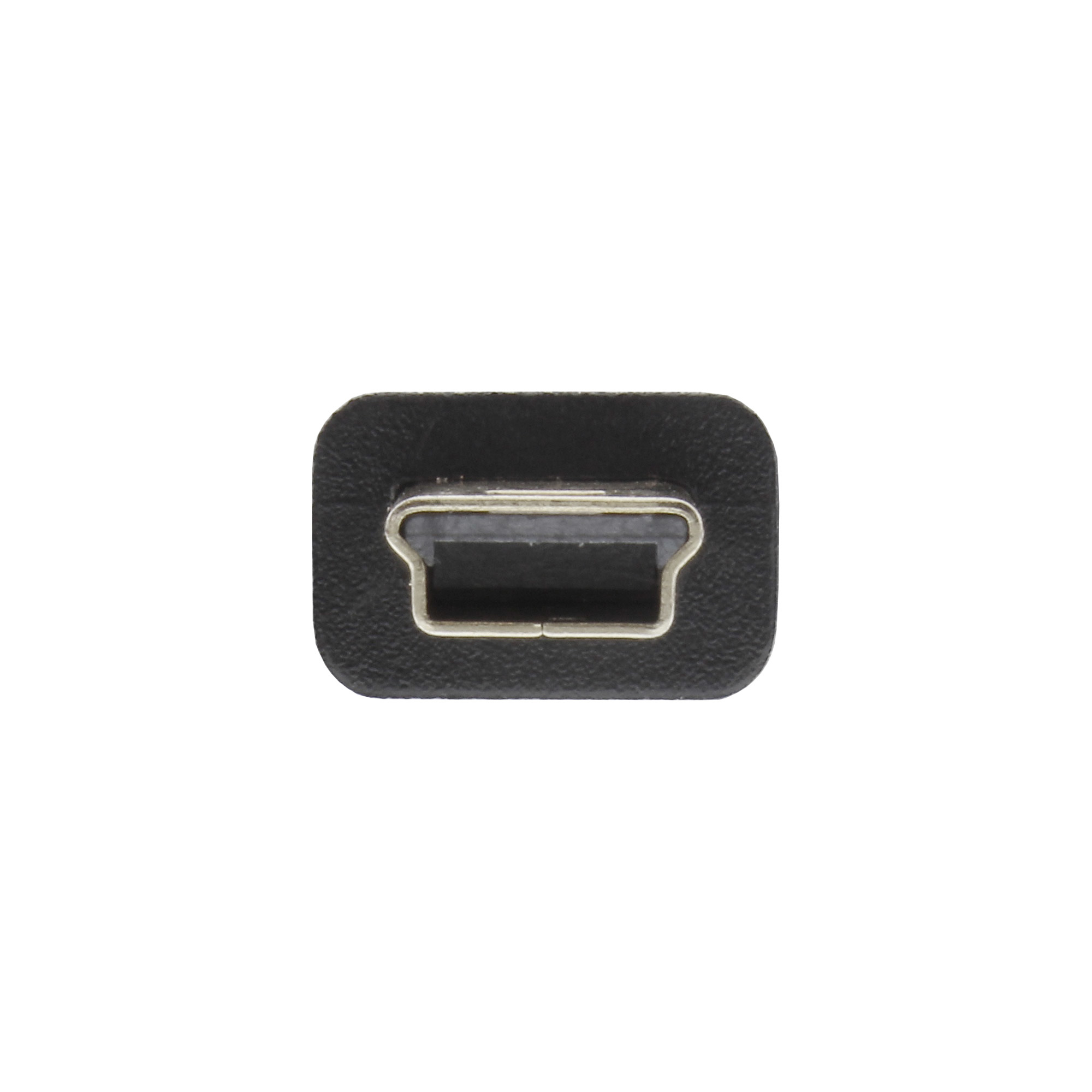 Een zwarte rechthoekige USB-connector, met een zilverkleurig interieur.