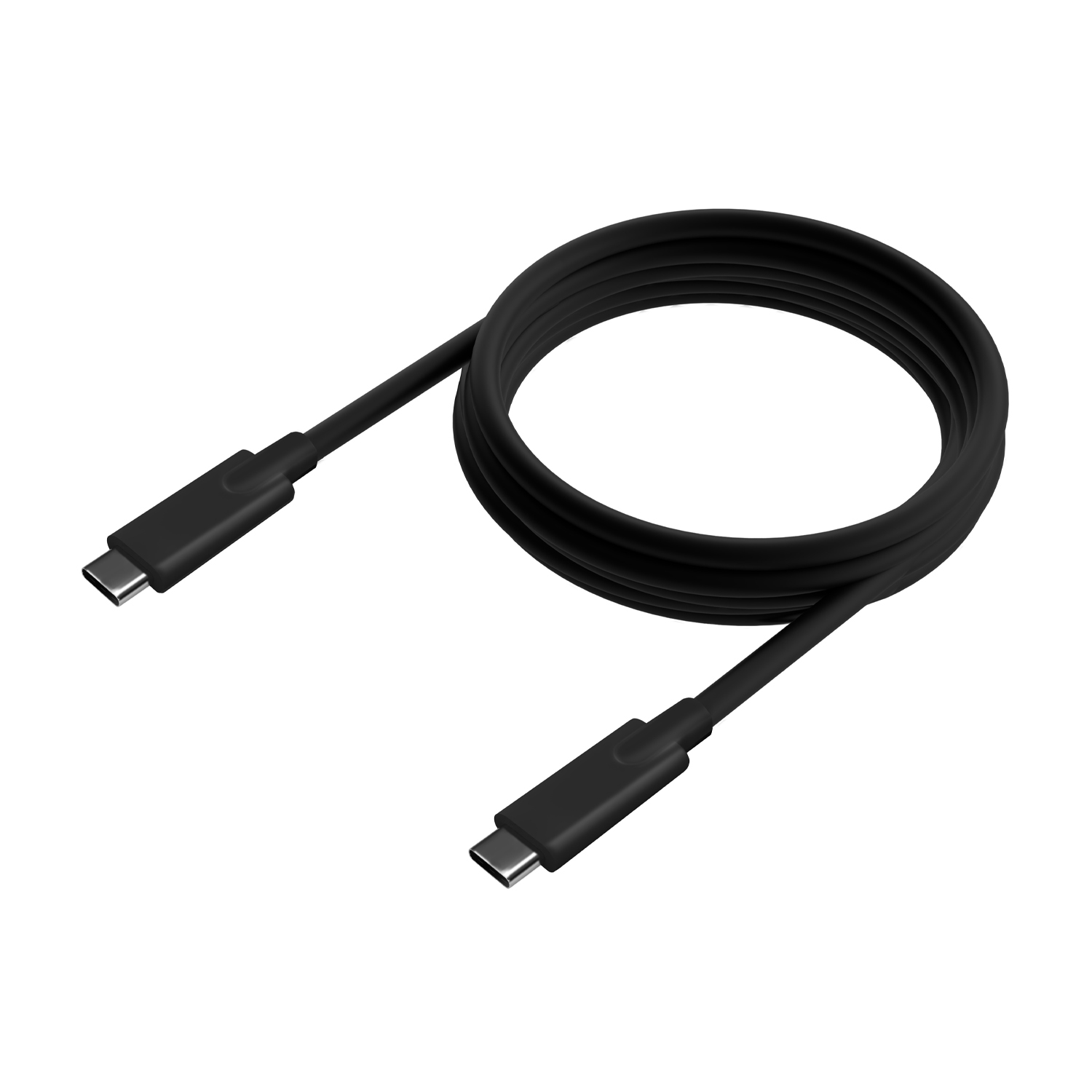 Black USB-C cable, coiled, showing two connectors.