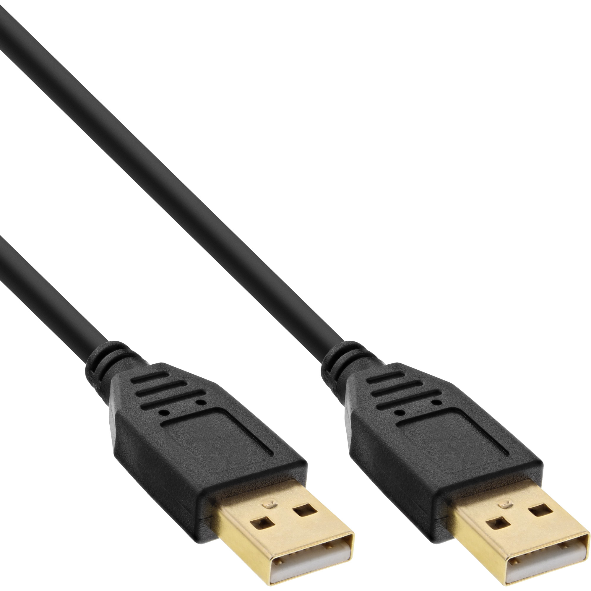 Câble USB noir avec deux connecteurs USB-A. Contacts dorés à l'intérieur des connecteurs.