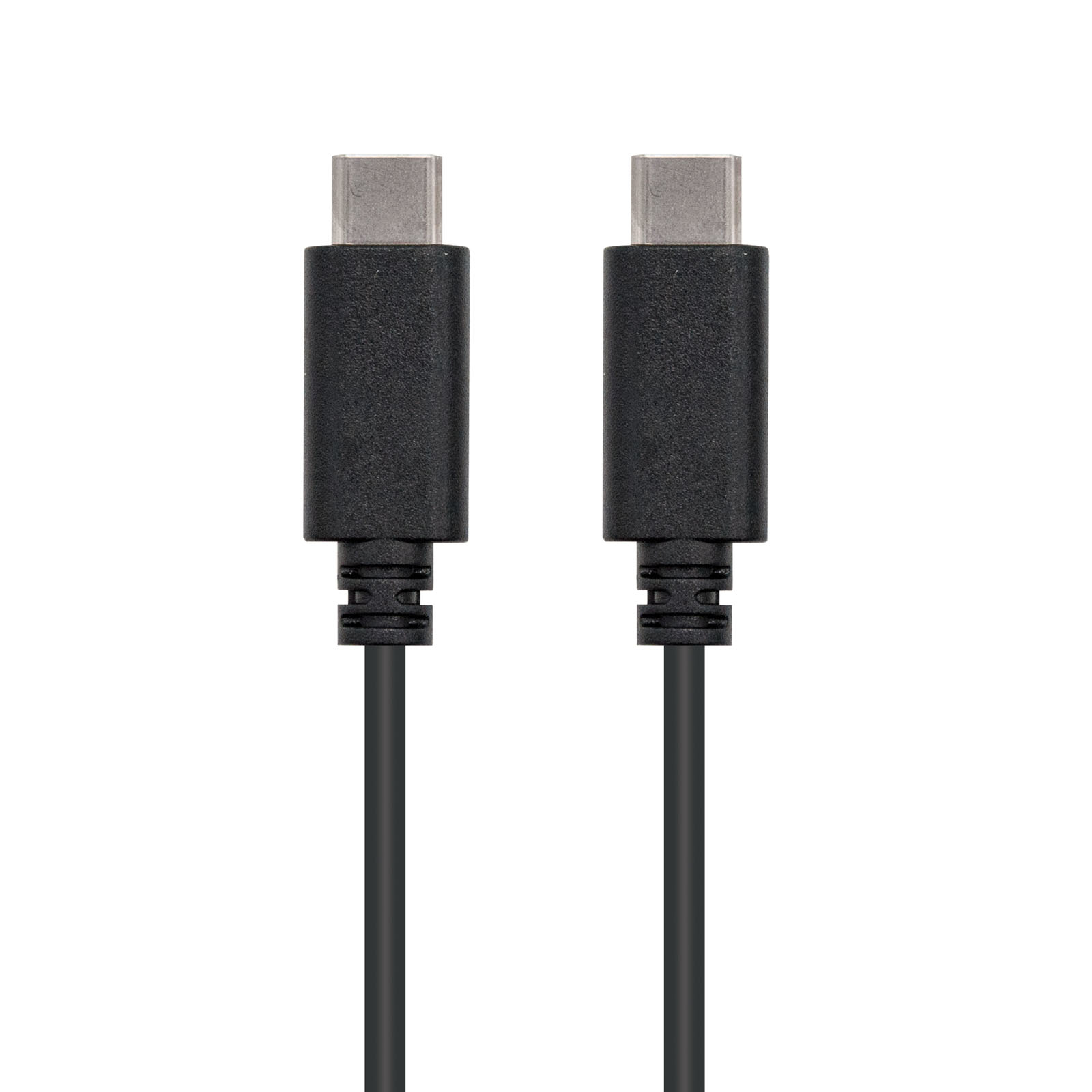 Twee zwarte USB-C-kabels met connectoren.
