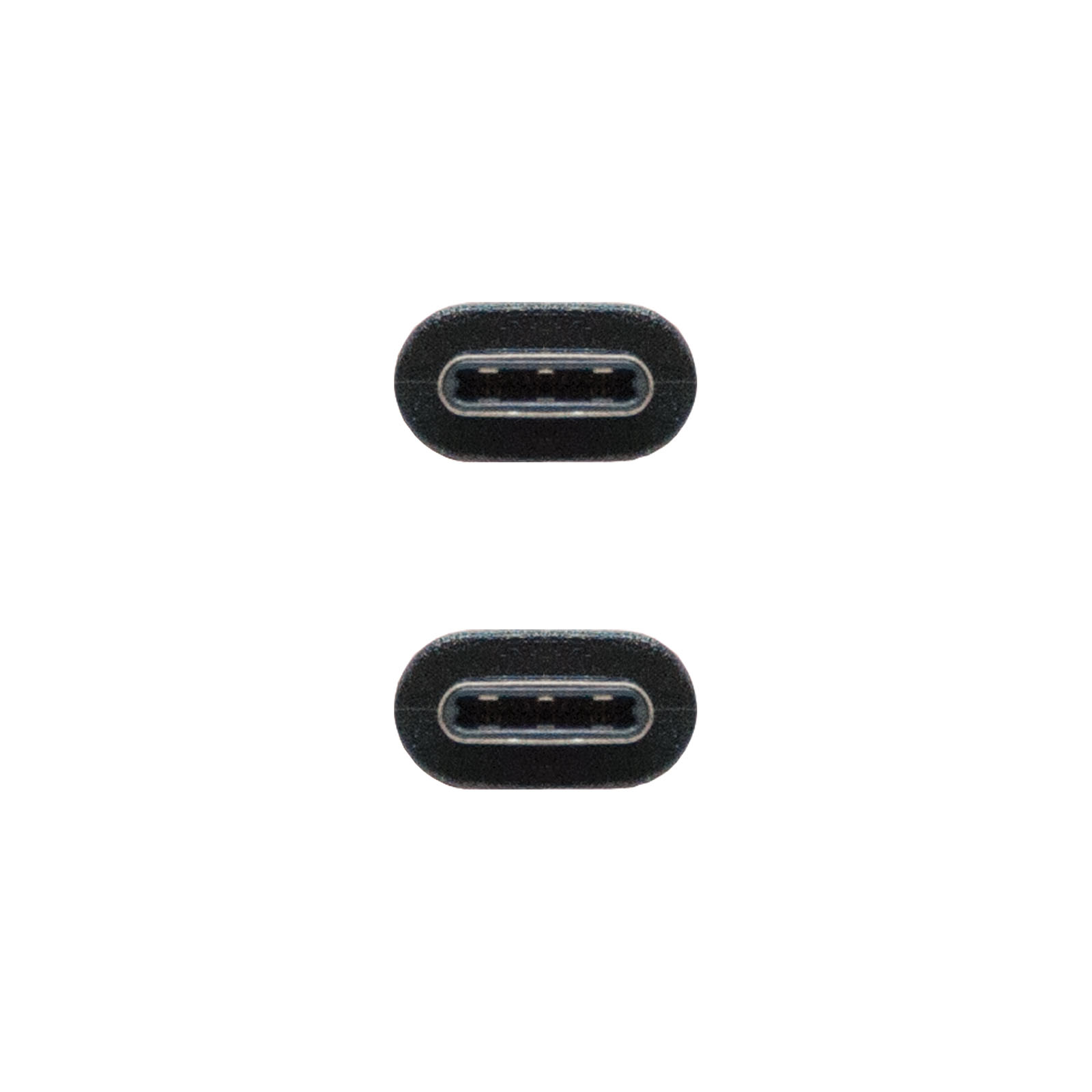 Twee USB-C-connectoren op een witte achtergrond, bovenaanzicht.