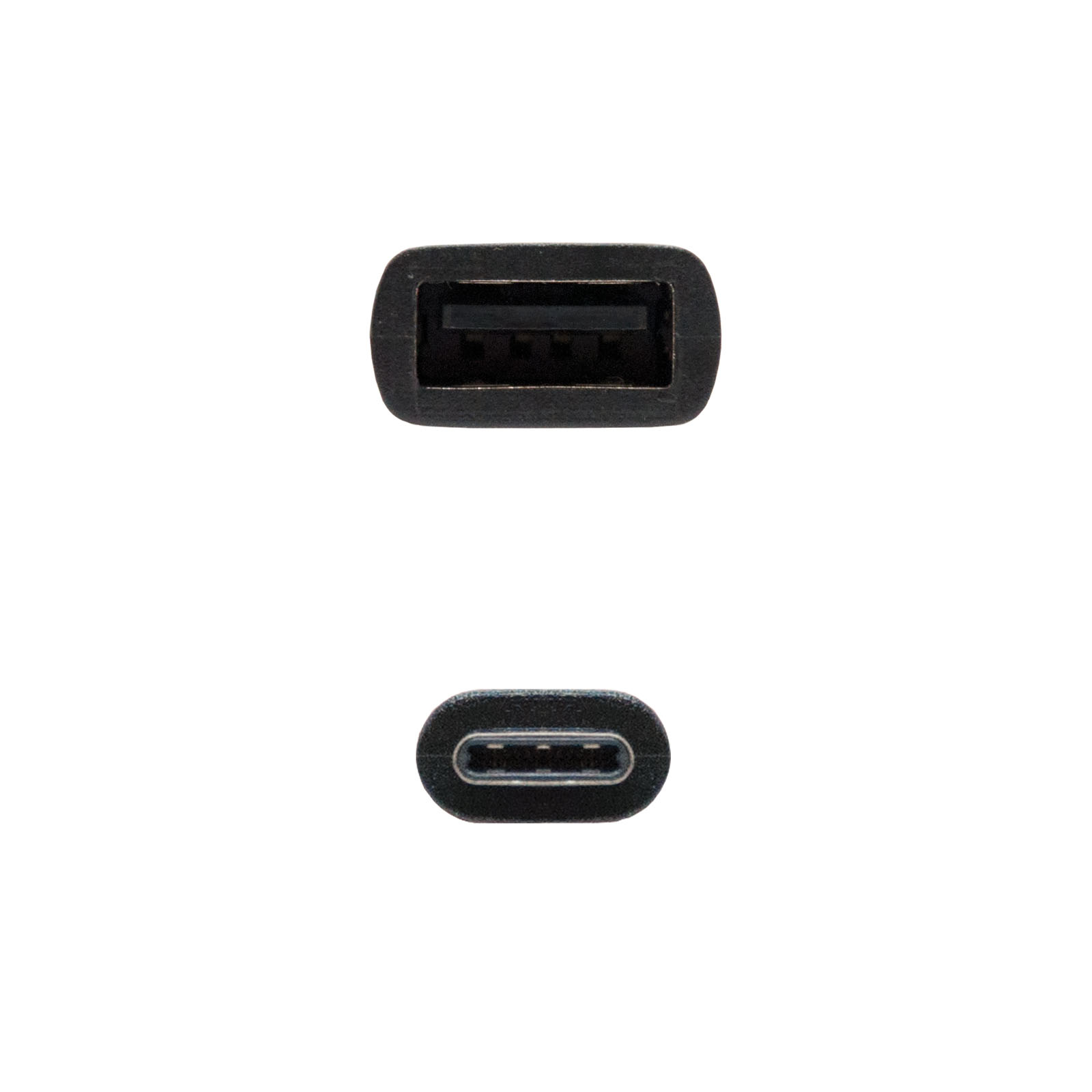 Zwei schwarze USB-Anschlüsse auf weißem Hintergrund.
