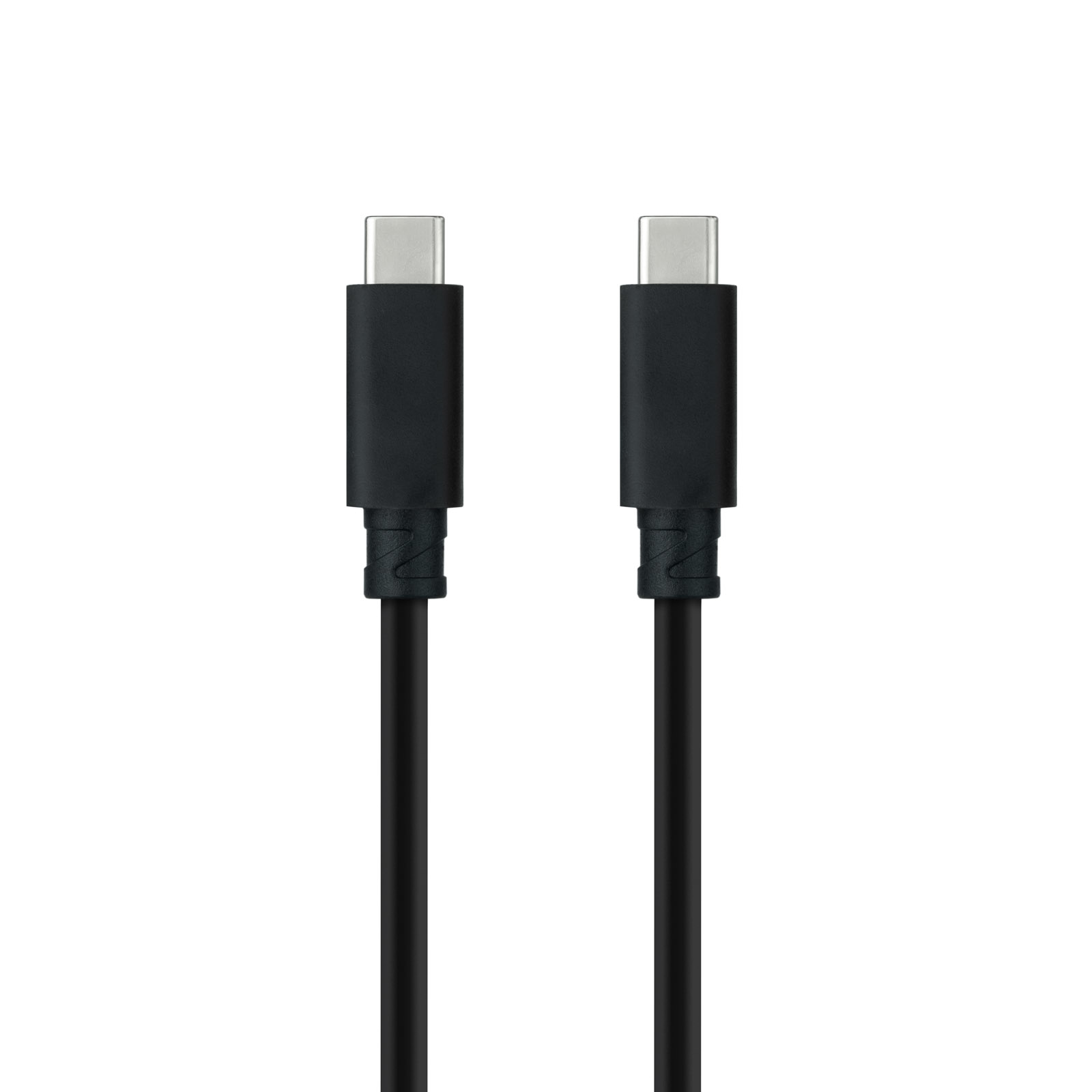 Twee zwarte USB-C-kabels op een witte achtergrond.