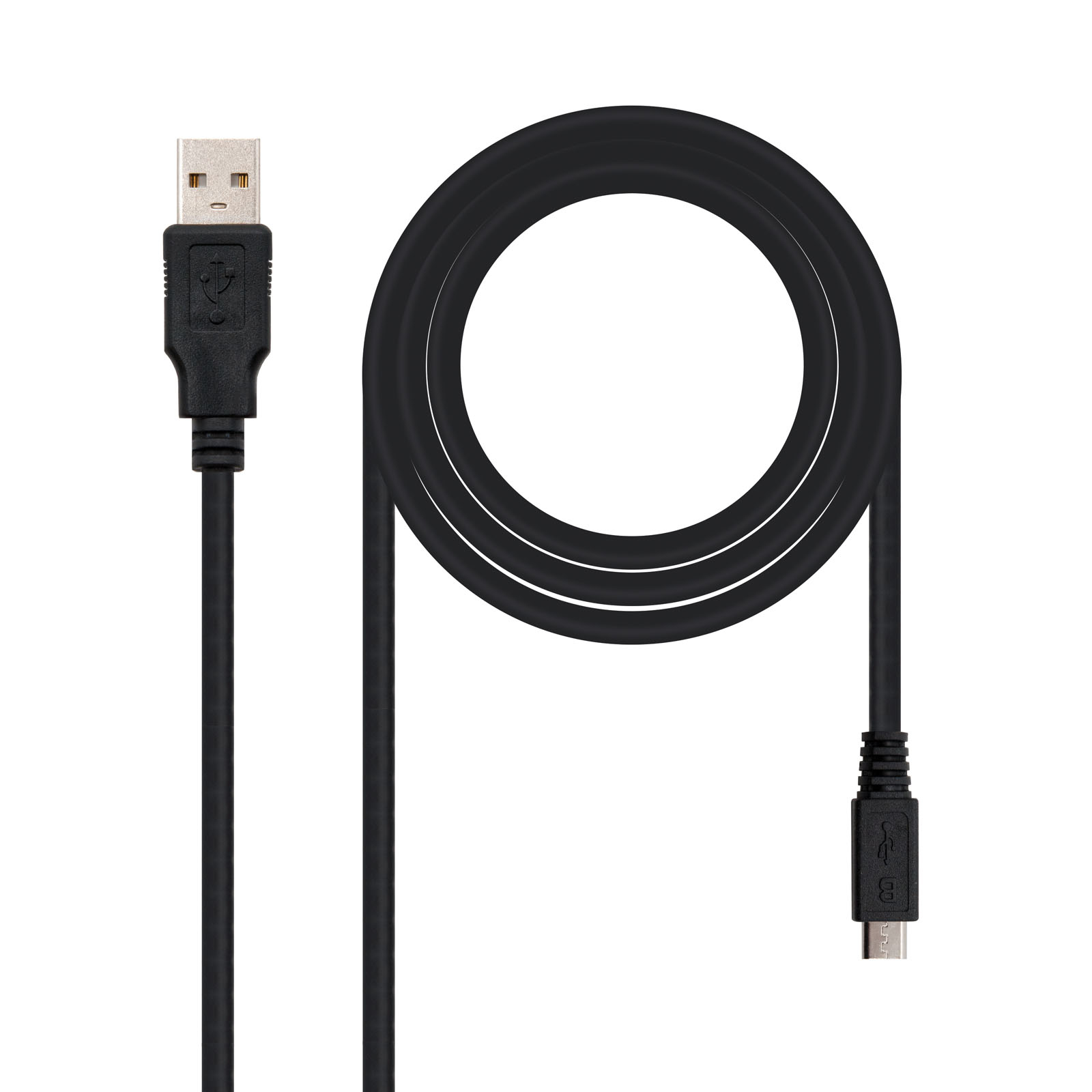 Un cavo nero da USB-A a micro-USB.