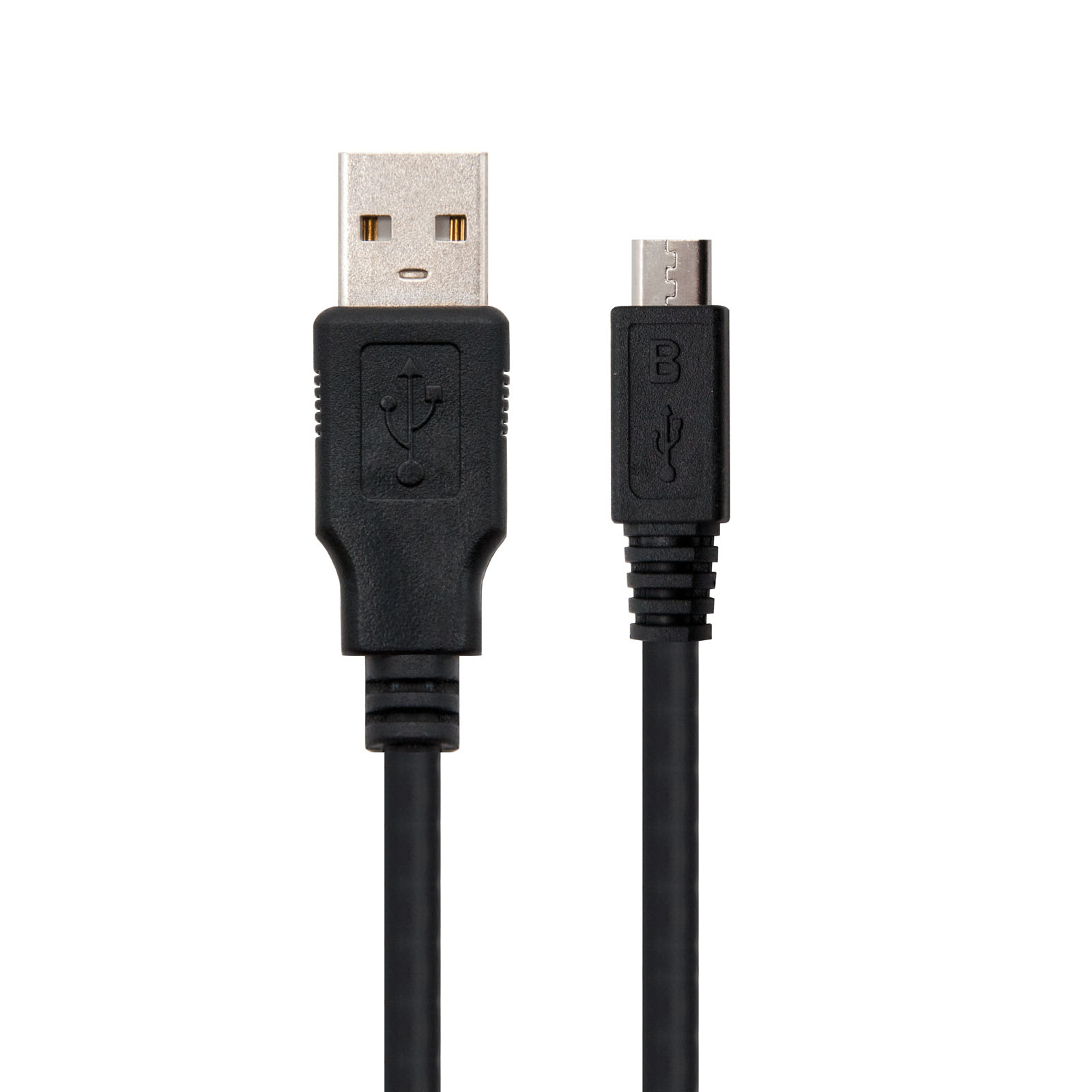 Cavo da USB a micro-USB nero. Entrambe le estremità sono visibili.