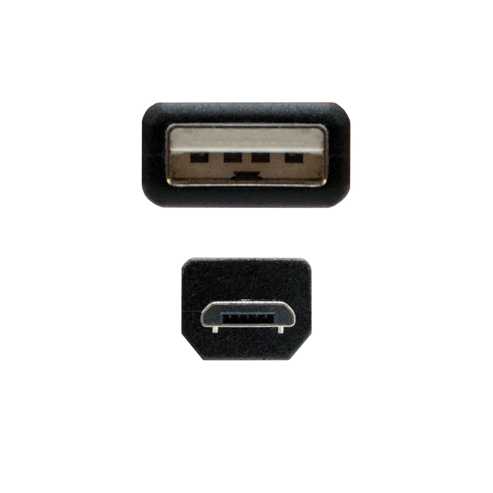 Due connettori USB, uno standard e uno micro, uno accanto all'altro, visti dall'alto.