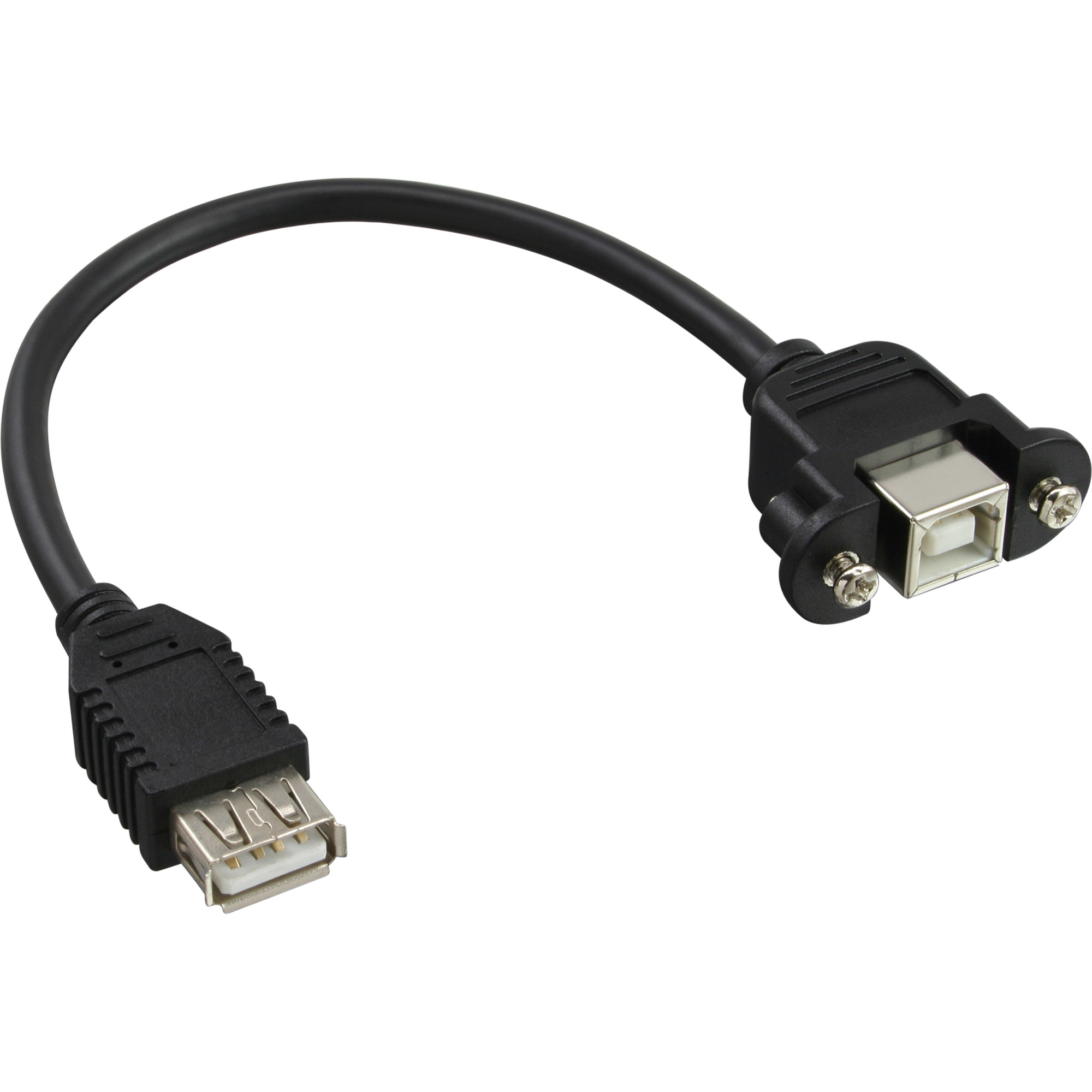 Ein schwarzes USB-Adapterkabel mit USB-A-Stecker und USB-A-Buchse.