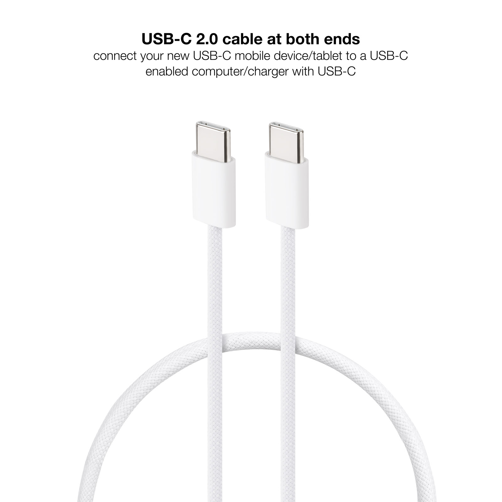 Two white USB-C cables with white connectors. They are side by side against a white background.