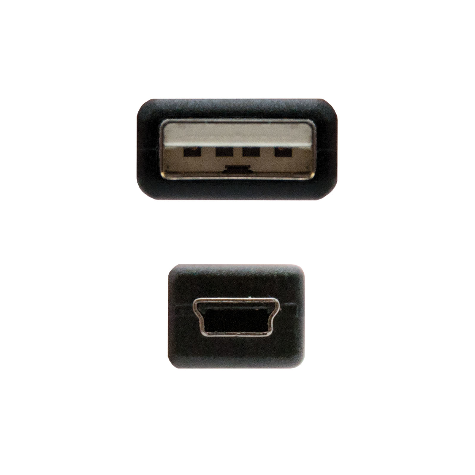 USB-Anschlüsse. Zwei schwarze USB-Anschlüsse, einer Standard, einer Mini.