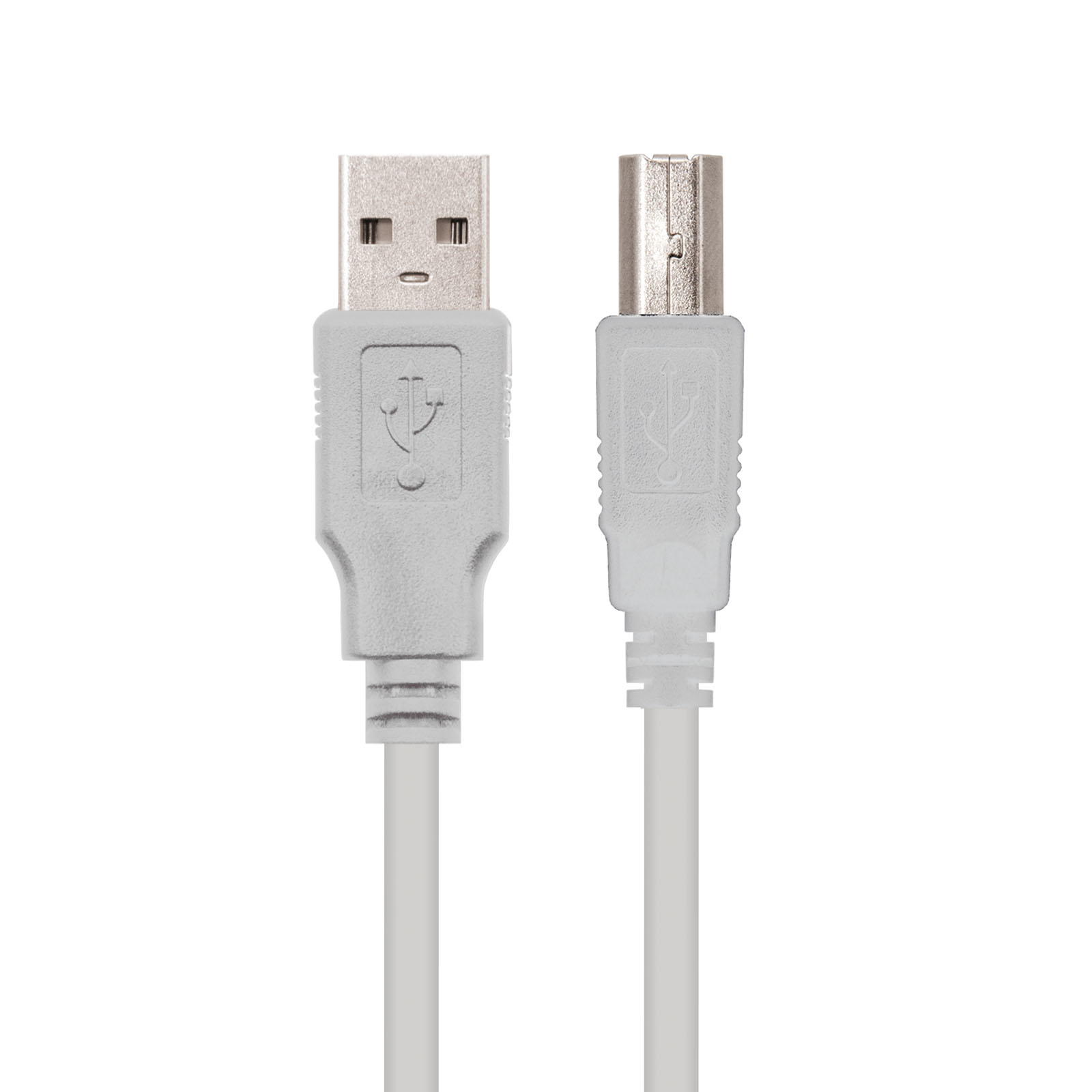 Dos cables USB con conectores grises sobre fondo blanco.