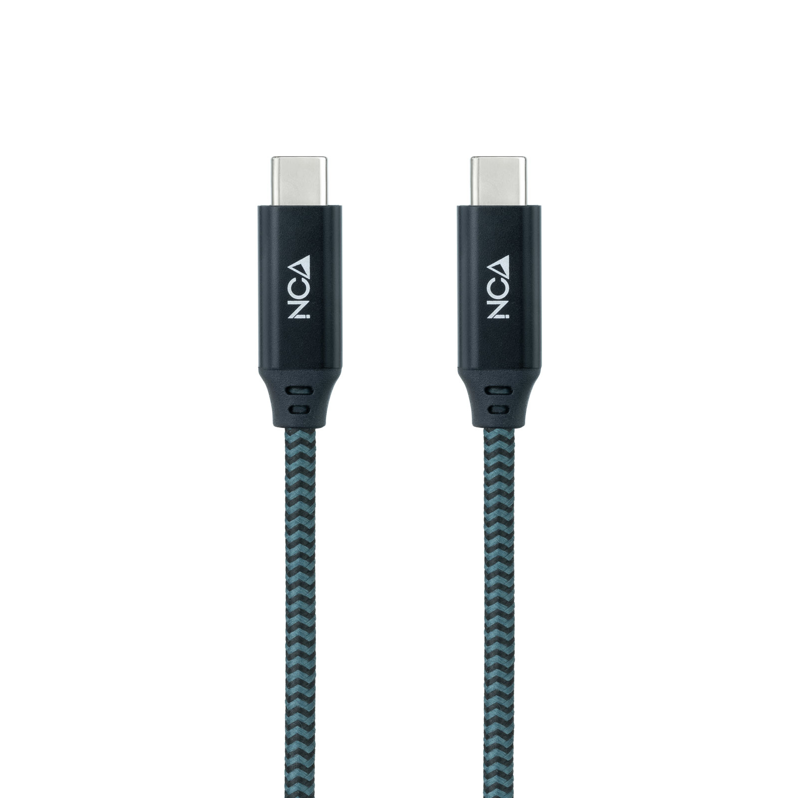 Zwei USB-C-Ladekabel mit blau-grauem Musterkabel.