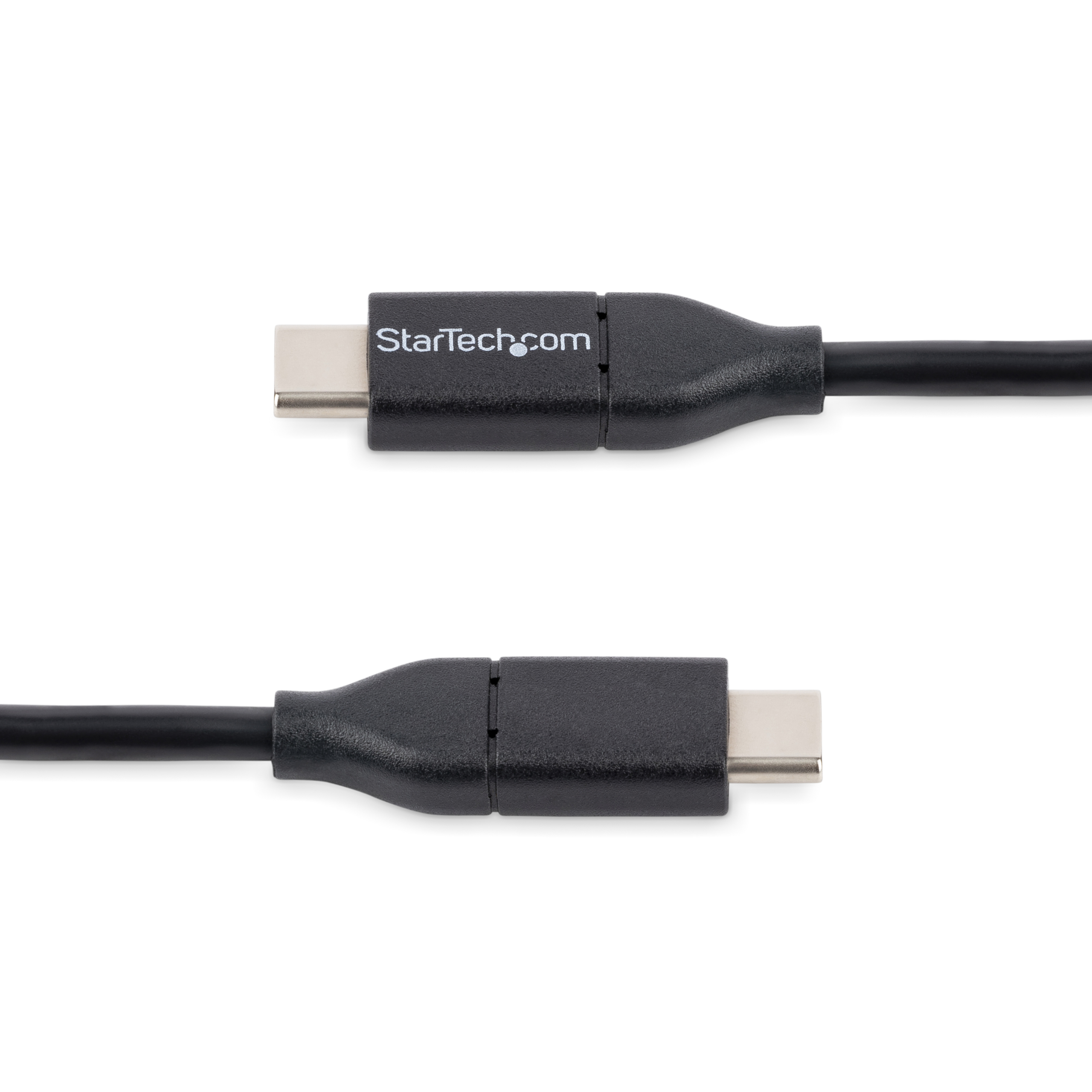 Dos cables USB-C negros sobre fondo blanco.
