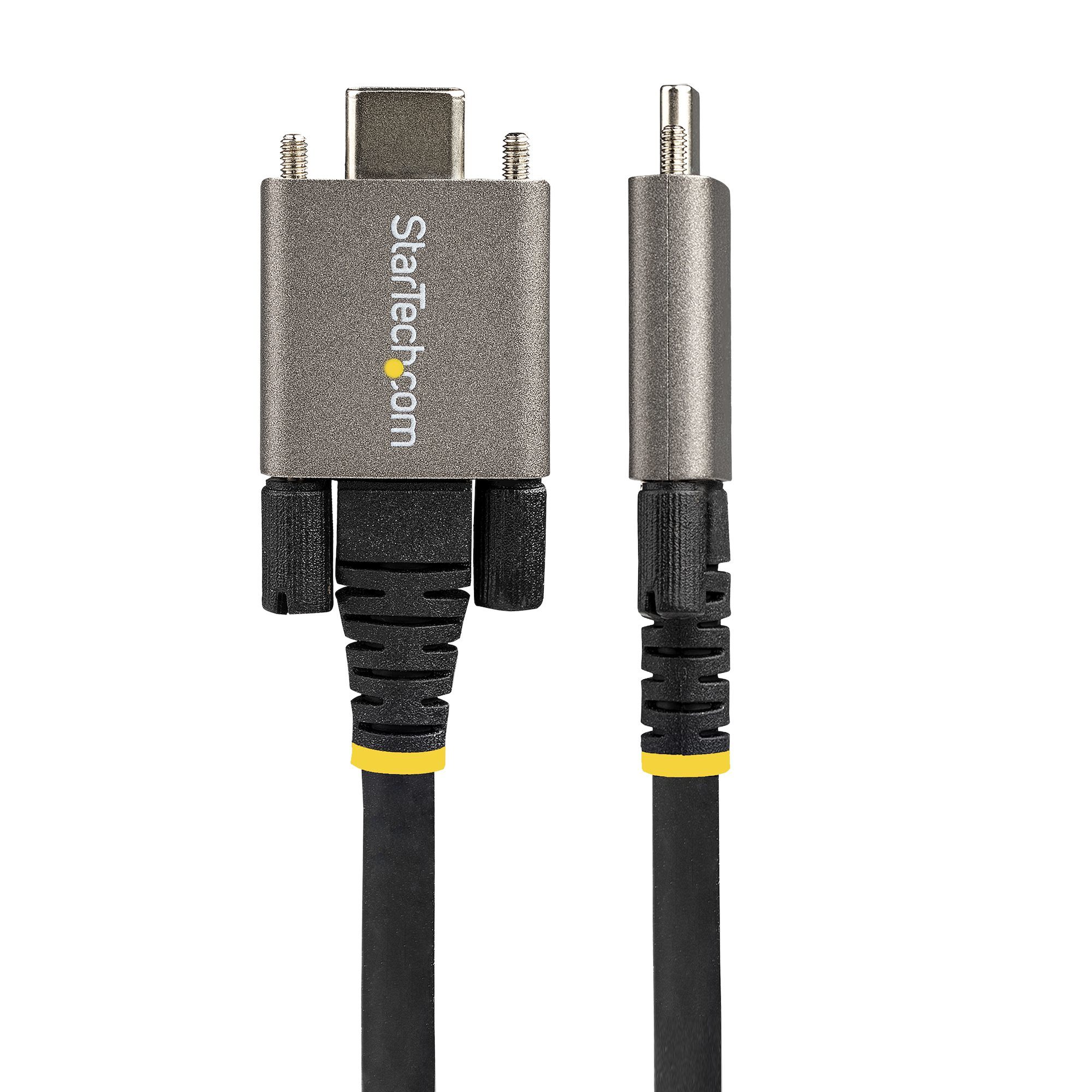 Dos cables negros con diferentes conectores, uno USB y otro VGA.