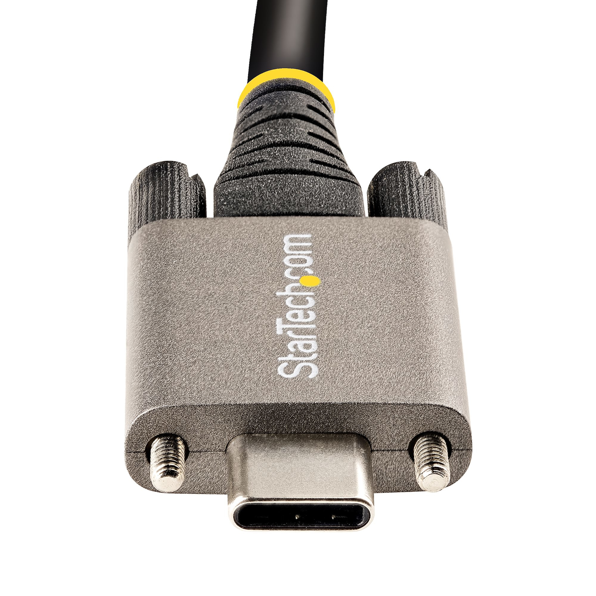 Adaptador USB-C a VGA, plateado y negro, con el logotipo de StarTech.com.