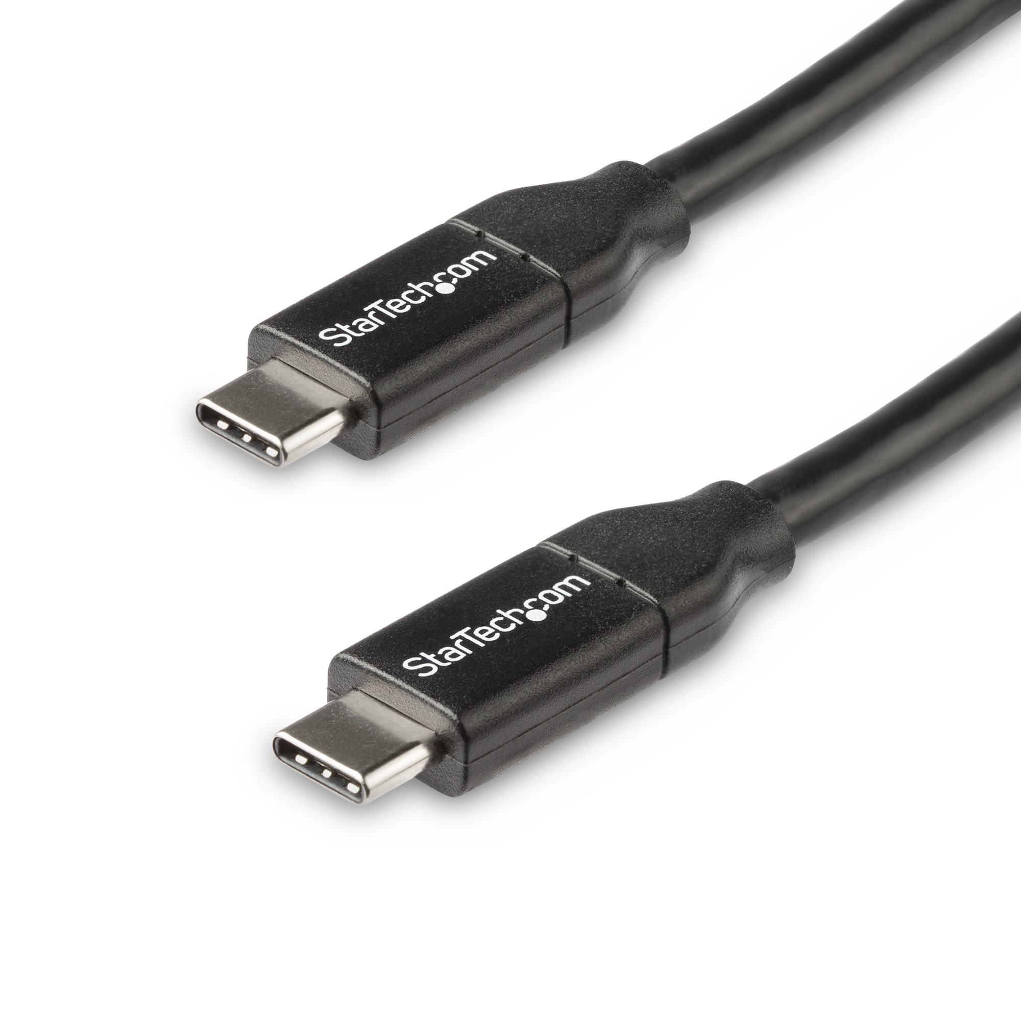 Dos cables USB-C negros. Logotipo StarTech.com en conectores.